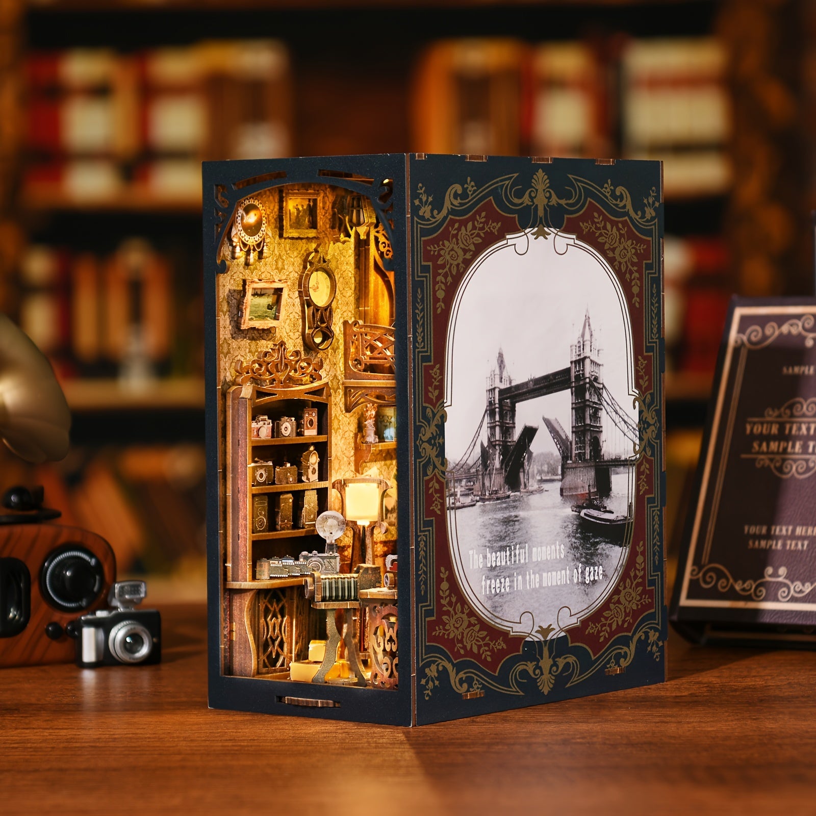 1pc Whimsical DIY Book Nook Kit - Enchanting Wooden Bookshelf Insert & Bookend Model, Light Brown - Ideal for Home & Office Decor, Perfect Gift for Christmas & Valentine's Day (Battery Not Included), Book Lover Gifts