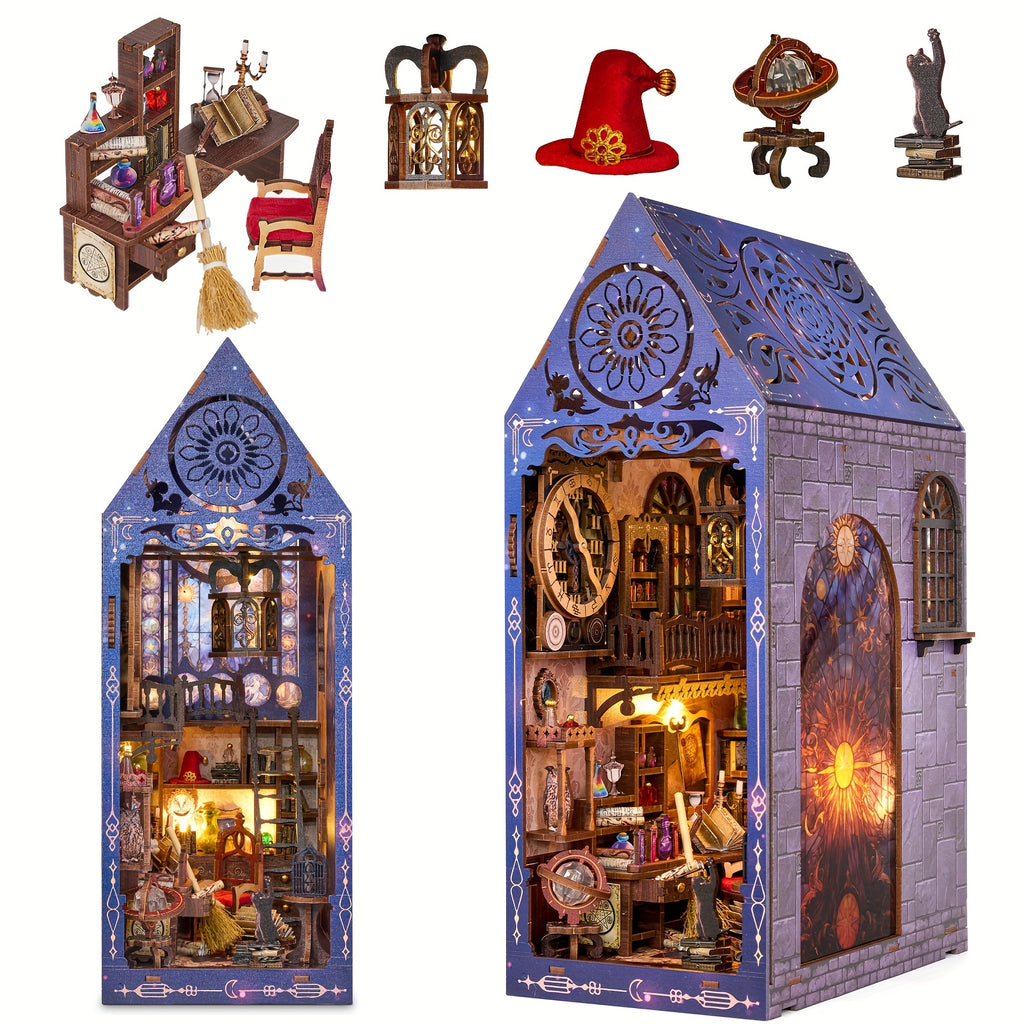 Book Nook Kit For Adults Teens, 3D Puzzles For Adults Bookshelf Decor, Wooden Booknook With Sensor Light, DIY Kits For Adults Crafts, Christmas Birthday Gifts For Him