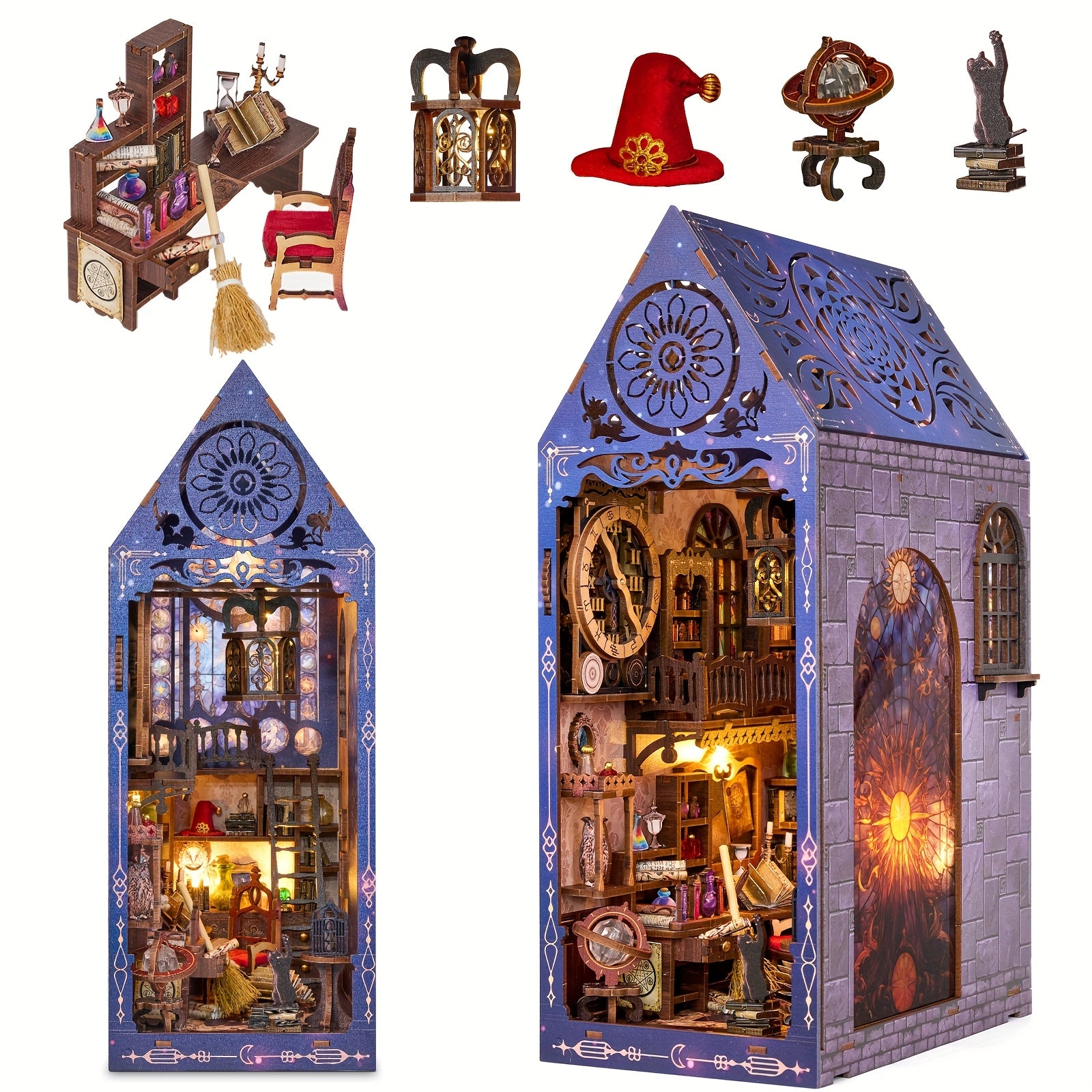 Book Nook Kit For Adults Teens, 3D Puzzles For Adults Bookshelf Decor, Wooden Booknook With Sensor Light, DIY Kits For Adults Crafts, Christmas Birthday Gifts For Him