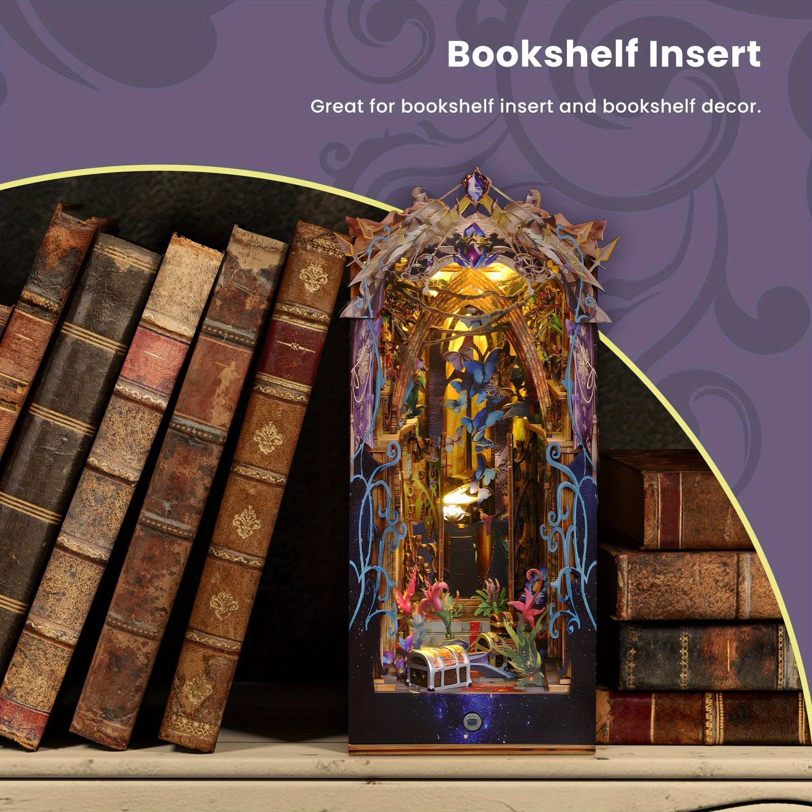 Marycele Book Nook Kit for Adults Teens, 3D Puzzles for Adults Bookshelf Decor, Wooden Booknook with Sensor Light, DIY Kits for Adults Crafts, Christmas Birthday Gifts for Him Halloween Christmas Gift