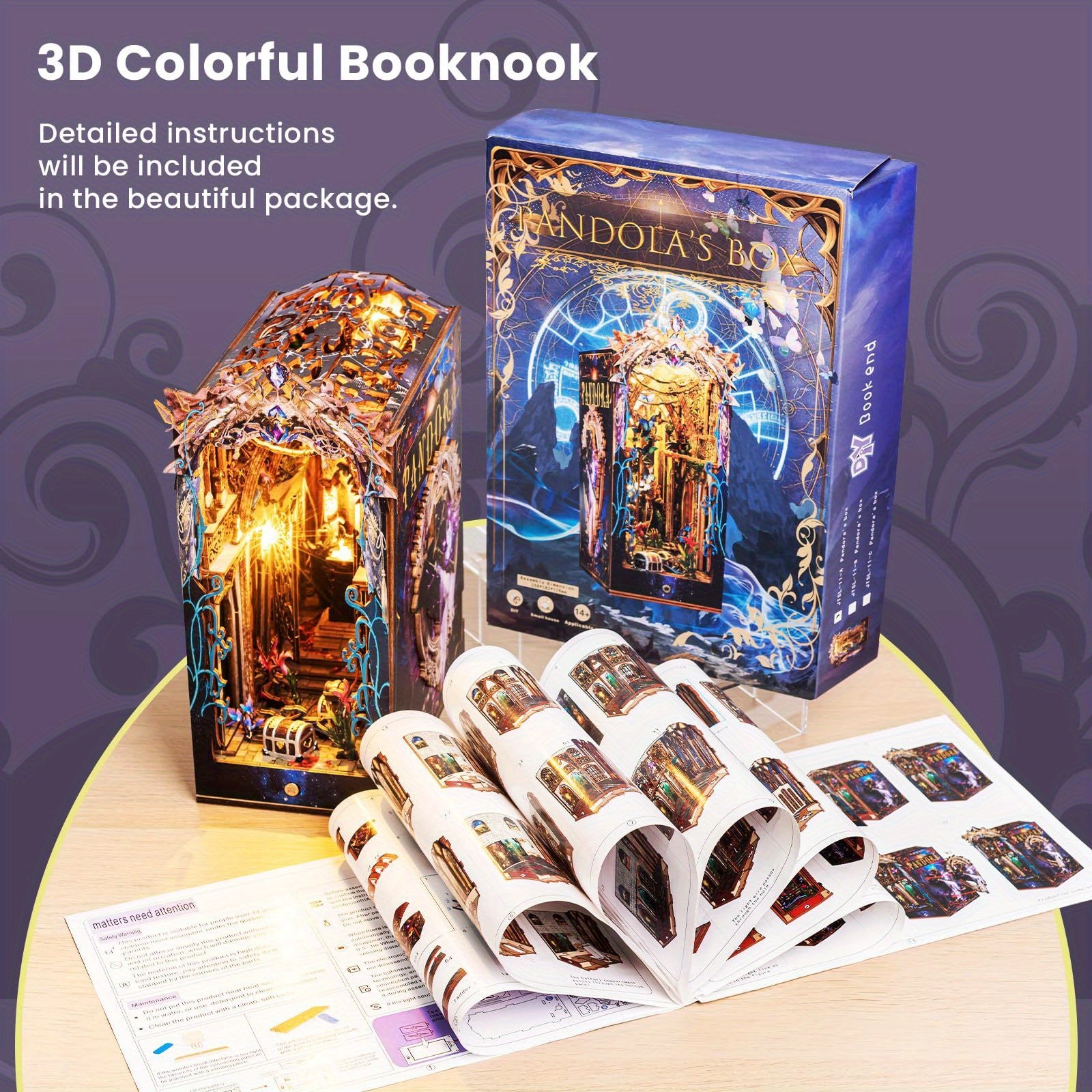 Marycele Book Nook Kit for Adults Teens, 3D Puzzles for Adults Bookshelf Decor, Wooden Booknook with Sensor Light, DIY Kits for Adults Crafts, Christmas Birthday Gifts for Him Halloween Christmas Gift