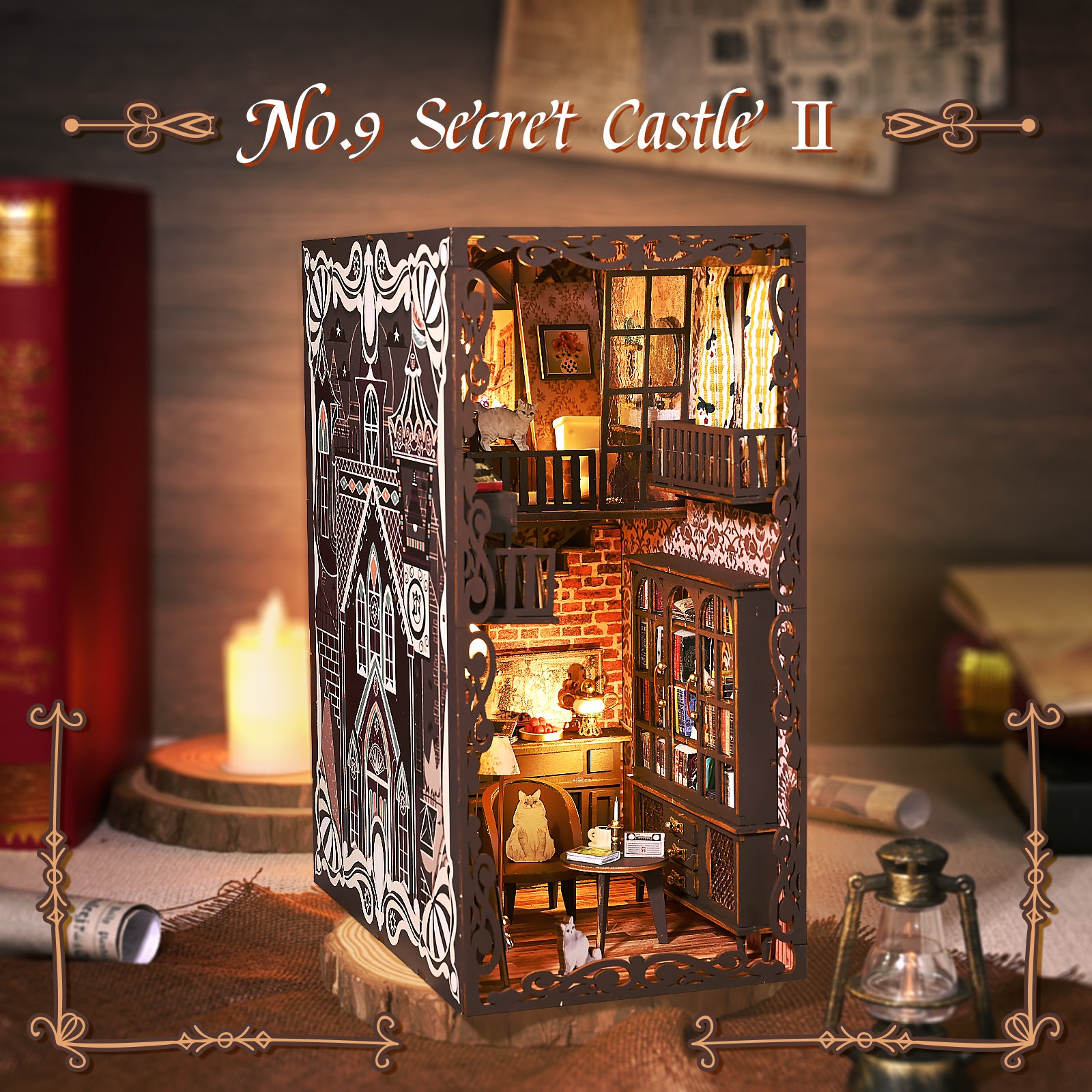 Marycele Book Nook Kit for Adults Teens, 3D Puzzles for Adults Bookshelf Decor, Wooden Booknook with Sensor Light, DIY Kits for Adults Crafts, Christmas Birthday Gifts for Him Halloween Christmas Gift