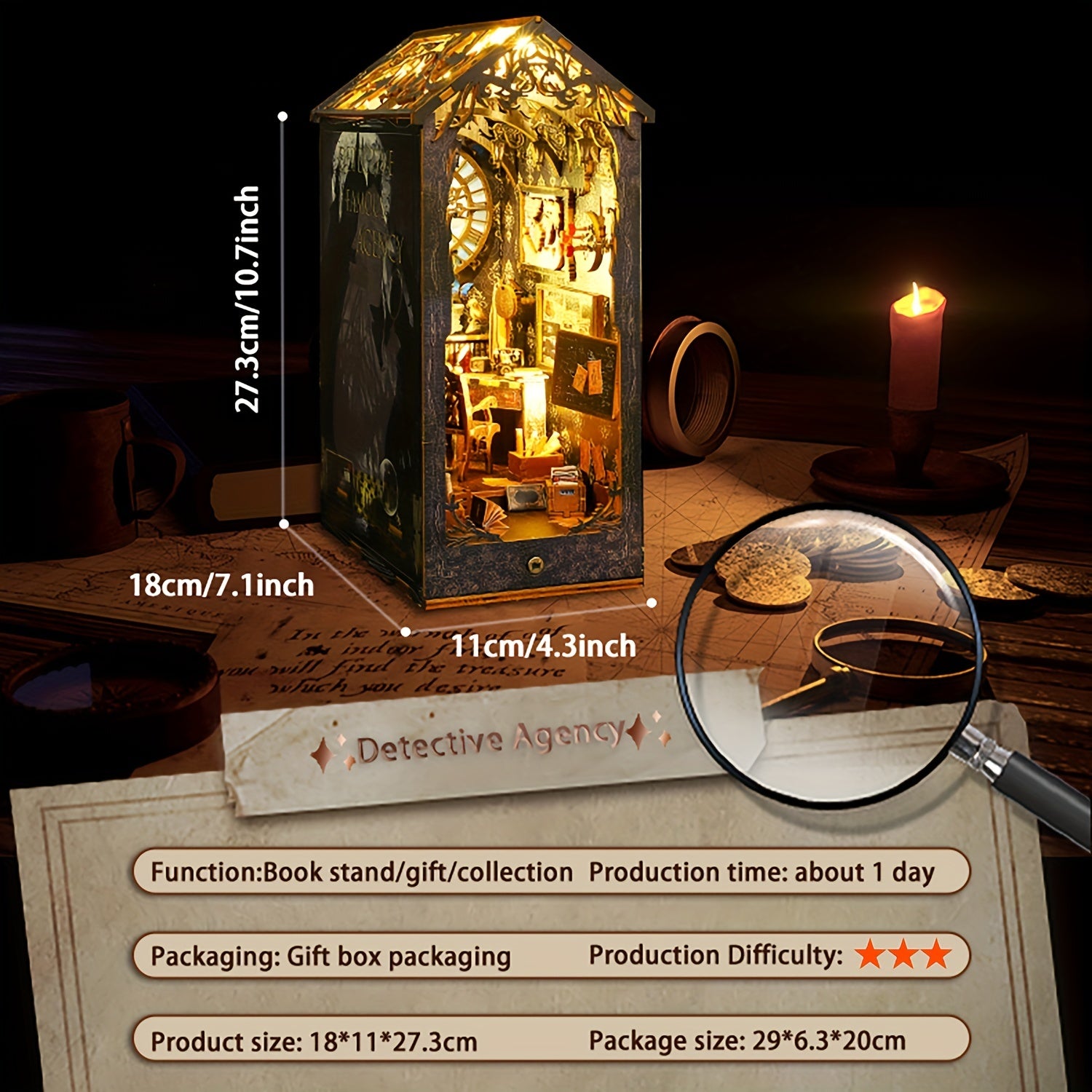 1pc DIY Miniature Book Nook Kit - Includes Furniture, LED Light, and Bookshelf Insert - Creative Birthday Gift for Book Lovers, DIY Dollhouse Decor Alley, and Home Decoration Enthusiasts