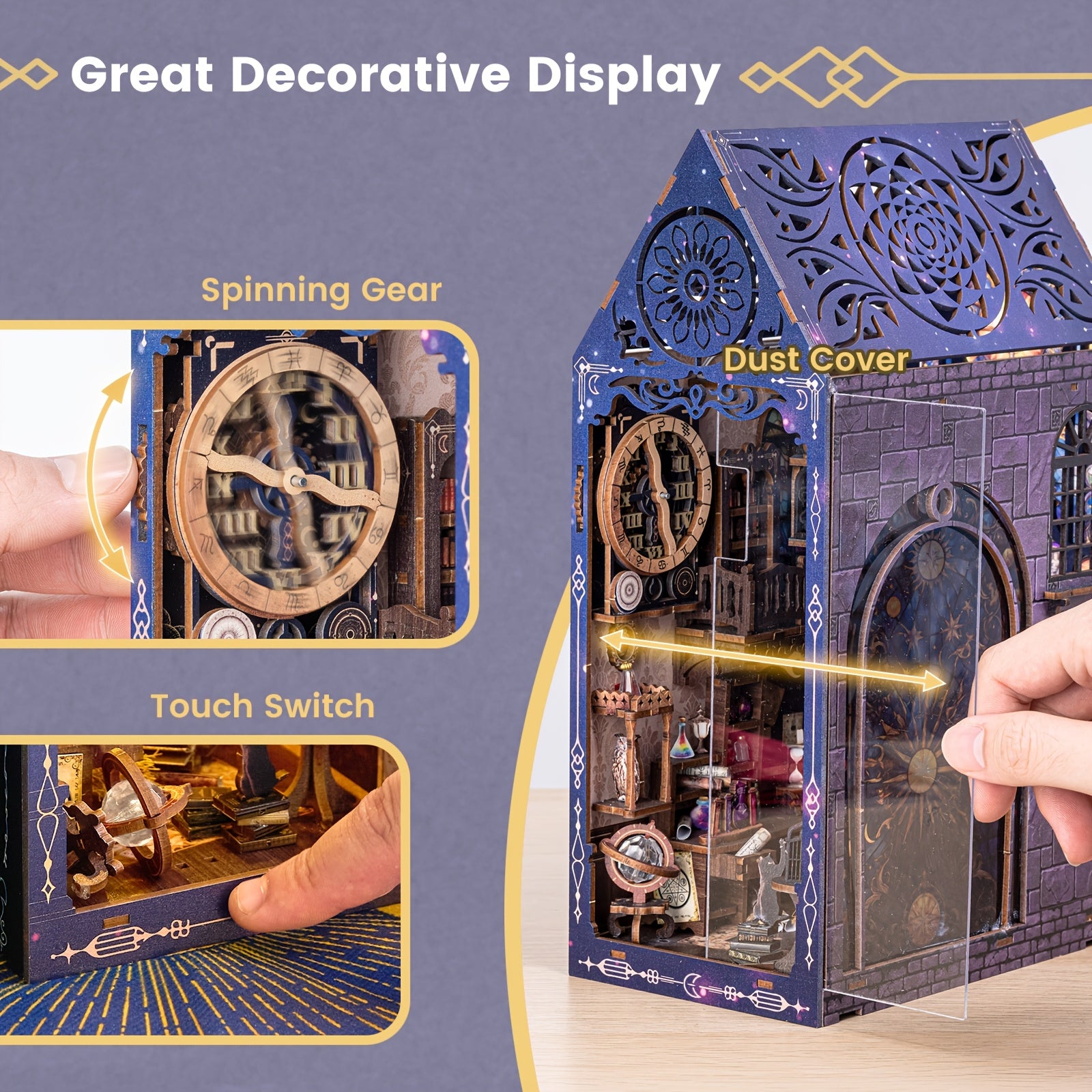Book Nook Kit For Adults Teens, 3D Puzzles For Adults Bookshelf Decor, Wooden Booknook With Sensor Light, DIY Kits For Adults Crafts, Christmas Birthday Gifts For Him