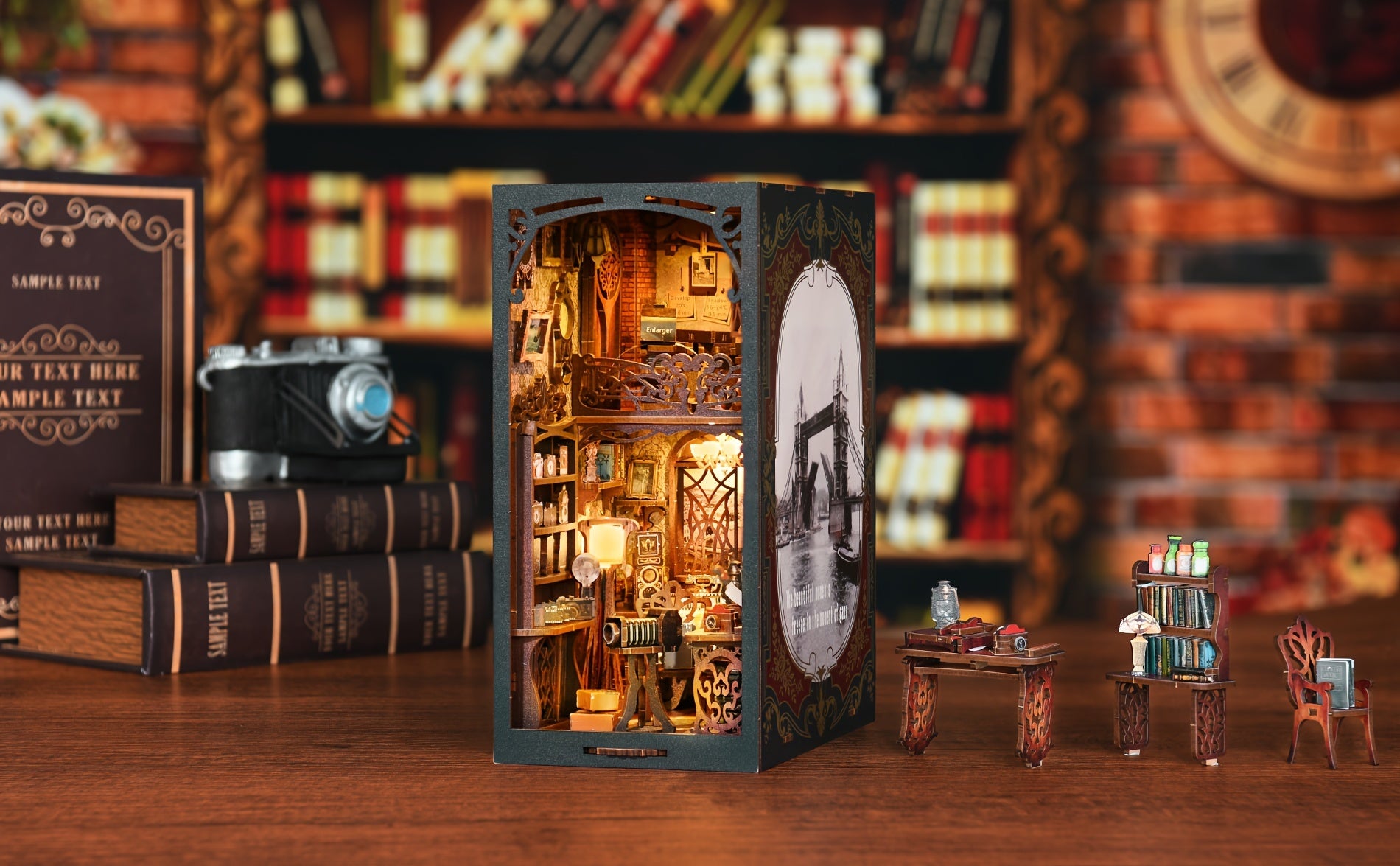 1pc Whimsical DIY Book Nook Kit - Enchanting Wooden Bookshelf Insert & Bookend Model, Light Brown - Ideal for Home & Office Decor, Perfect Gift for Christmas & Valentine's Day (Battery Not Included), Book Lover Gifts