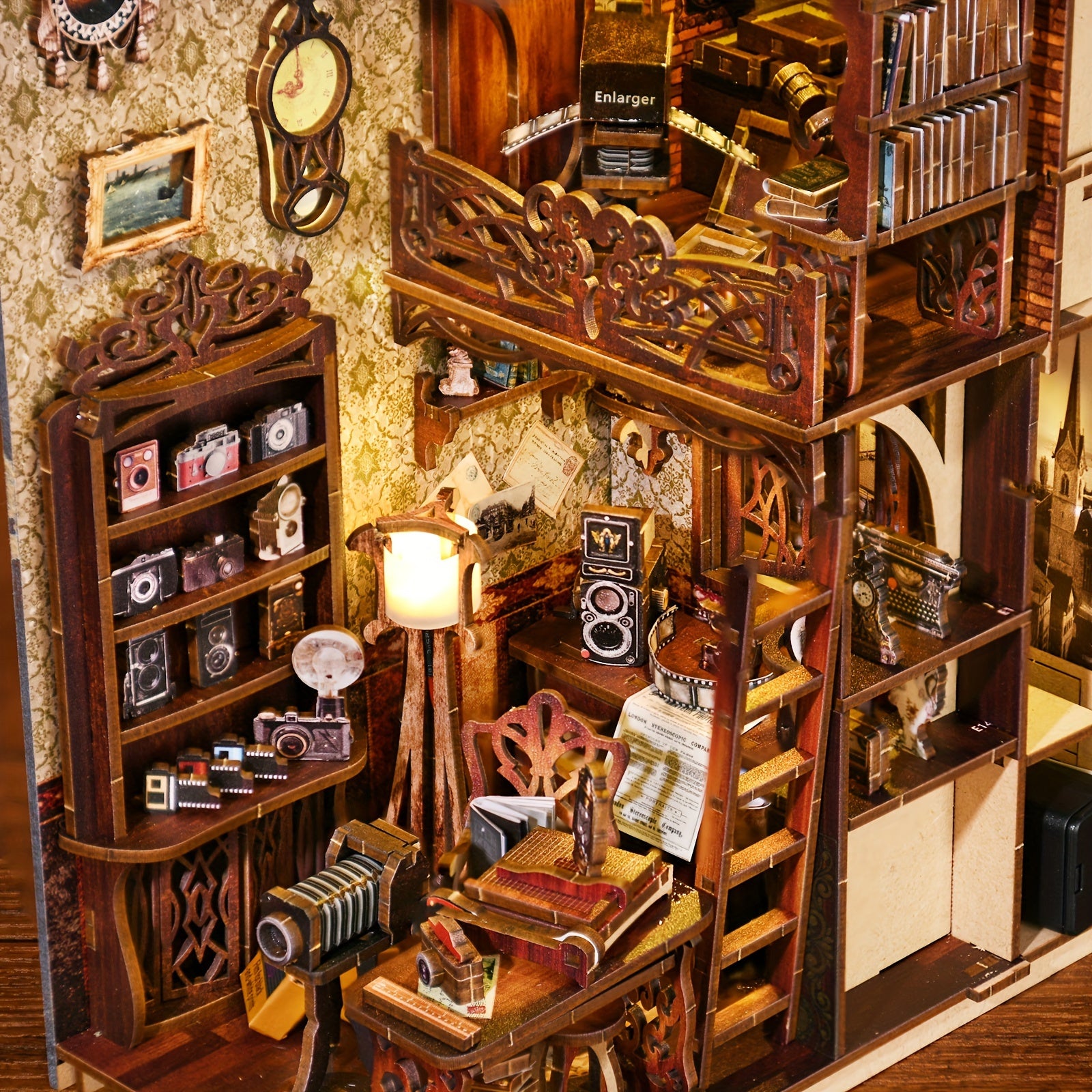1pc Whimsical DIY Book Nook Kit - Enchanting Wooden Bookshelf Insert & Bookend Model, Light Brown - Ideal for Home & Office Decor, Perfect Gift for Christmas & Valentine's Day (Battery Not Included), Book Lover Gifts