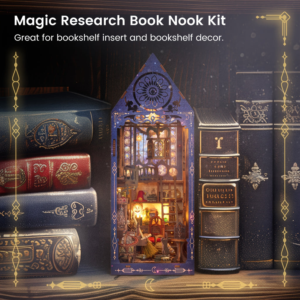 Book Nook Kit For Adults Teens, 3D Puzzles For Adults Bookshelf Decor, Wooden Booknook With Sensor Light, DIY Kits For Adults Crafts, Christmas Birthday Gifts For Him