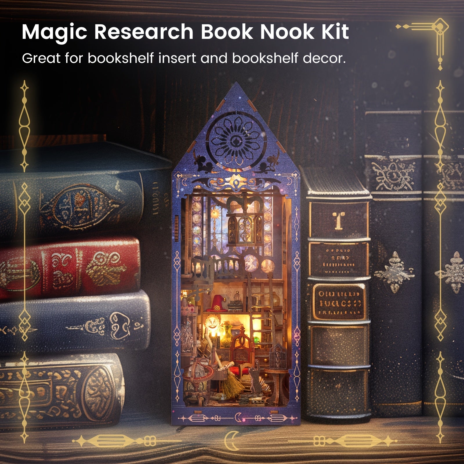 Book Nook Kit For Adults Teens, 3D Puzzles For Adults Bookshelf Decor, Wooden Booknook With Sensor Light, DIY Kits For Adults Crafts, Christmas Birthday Gifts For Him
