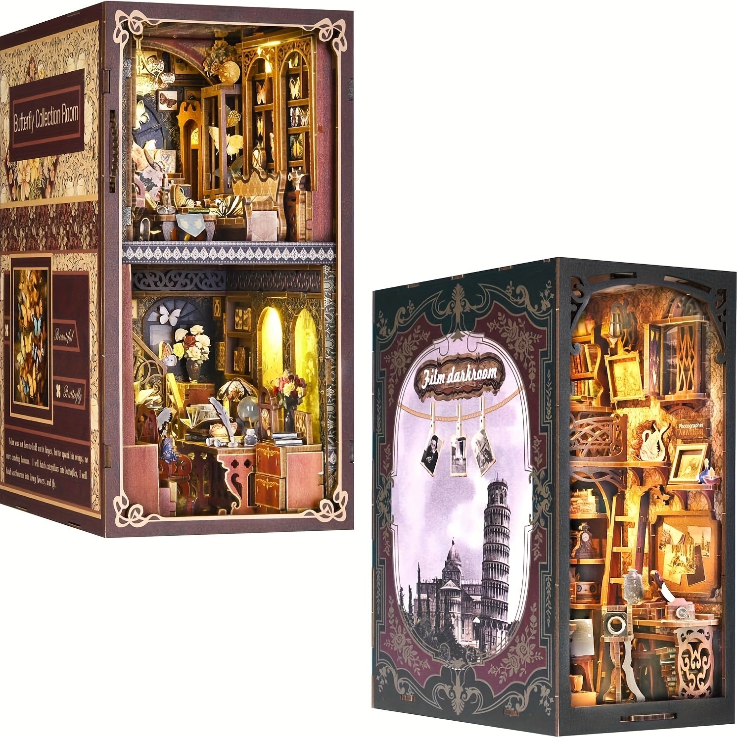1pc Whimsical DIY Book Nook Kit - Enchanting Wooden Bookshelf Insert & Bookend Model, Light Brown - Ideal for Home & Office Decor, Perfect Gift for Christmas & Valentine's Day (Battery Not Included), Book Lover Gifts