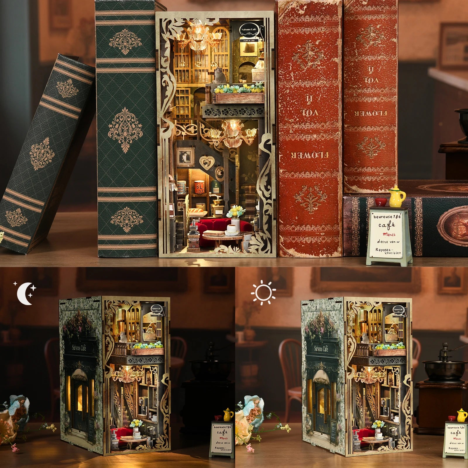 Minicity Book Nook Kit - DIY Miniature House Coffee Shop Dollhouse Kit for Adults and Teens