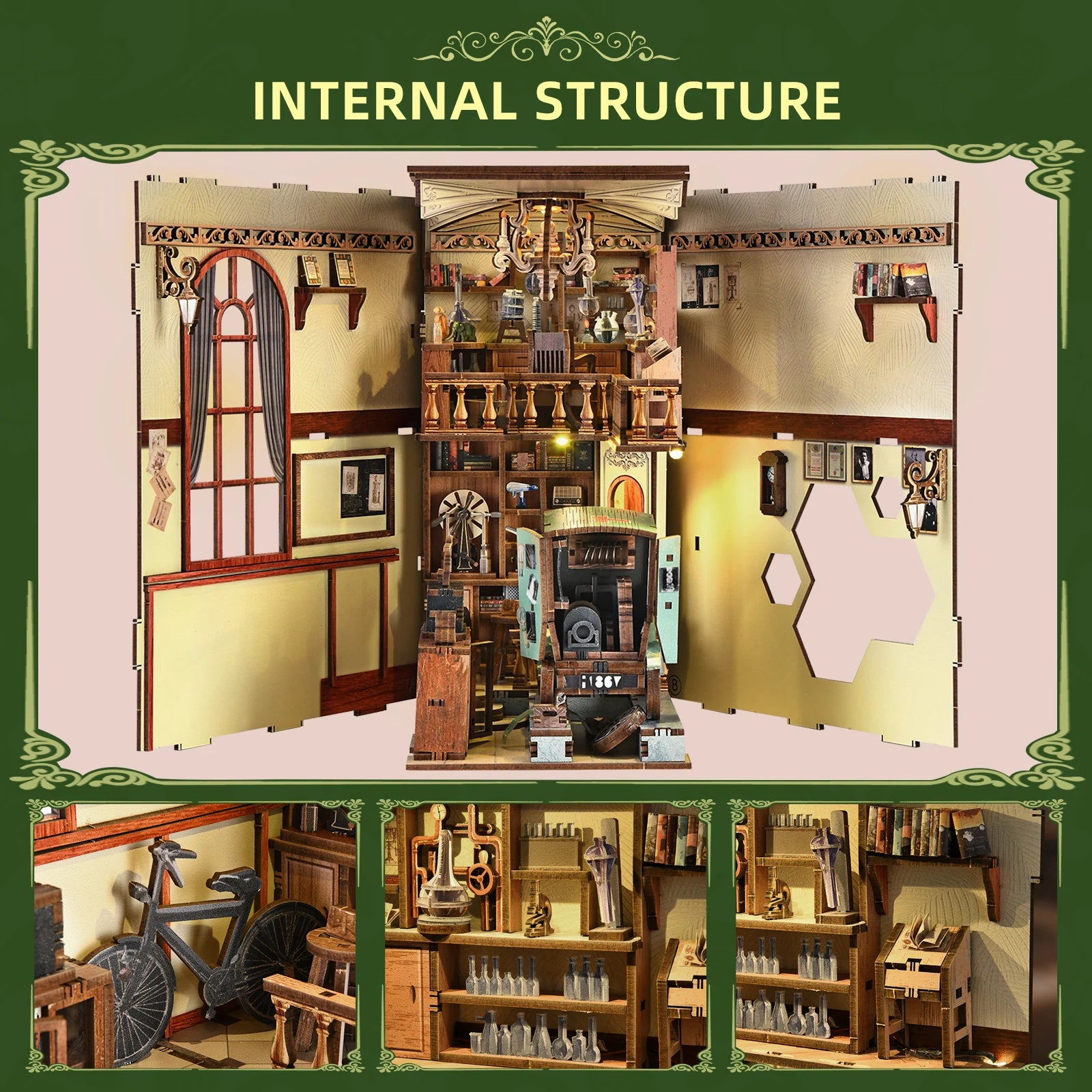 Minicity Book Nook Kit - 3D Wooden Puzzles for Adults, DIY Scene Miniature Kit (The Radium Lady)
