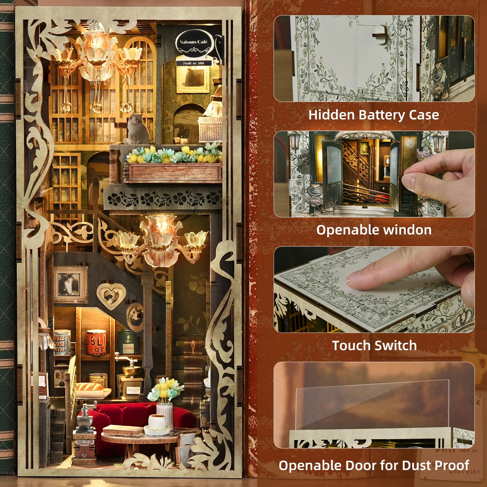 Minicity Book Nook Kit - DIY Miniature House Coffee Shop Dollhouse Kit for Adults and Teens