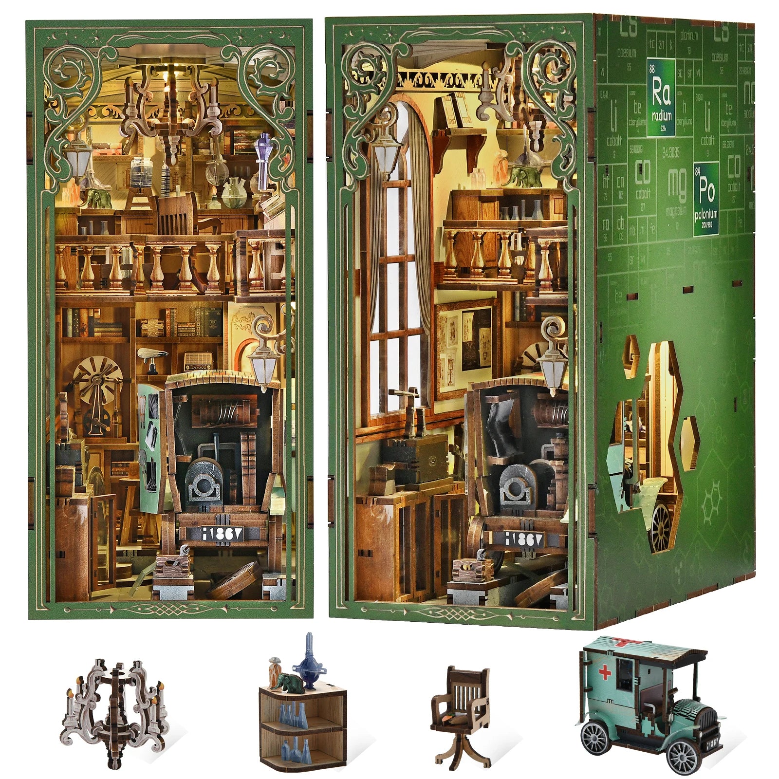 Minicity Book Nook Kit - 3D Wooden Puzzles for Adults, DIY Scene Miniature Kit (The Radium Lady)