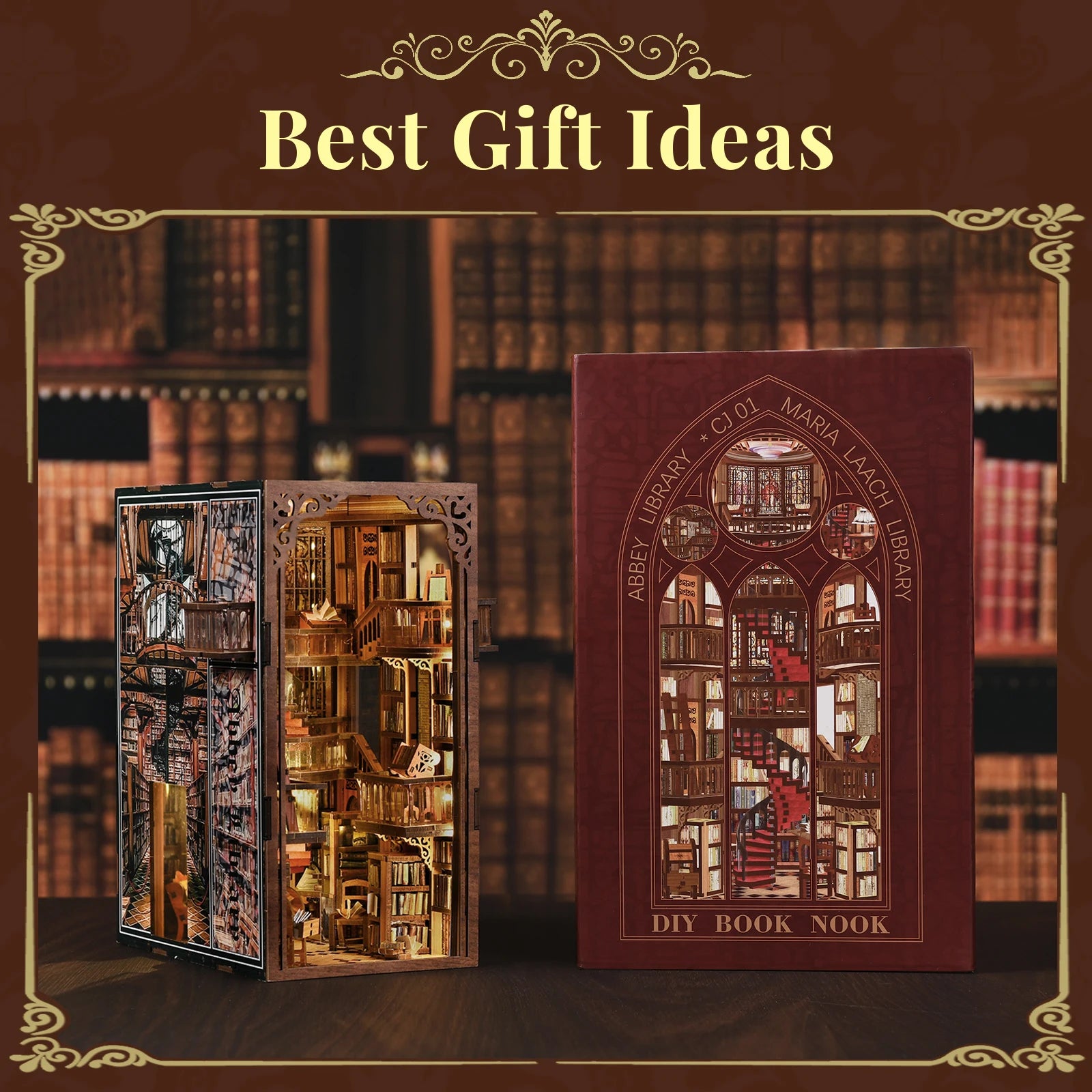 Minicity Hot Sale Book Nook 3D Wooden Puzzle Miniature House Kit Book Nook Diy Craft Kit Abbey Library Diy Book Nook Kit