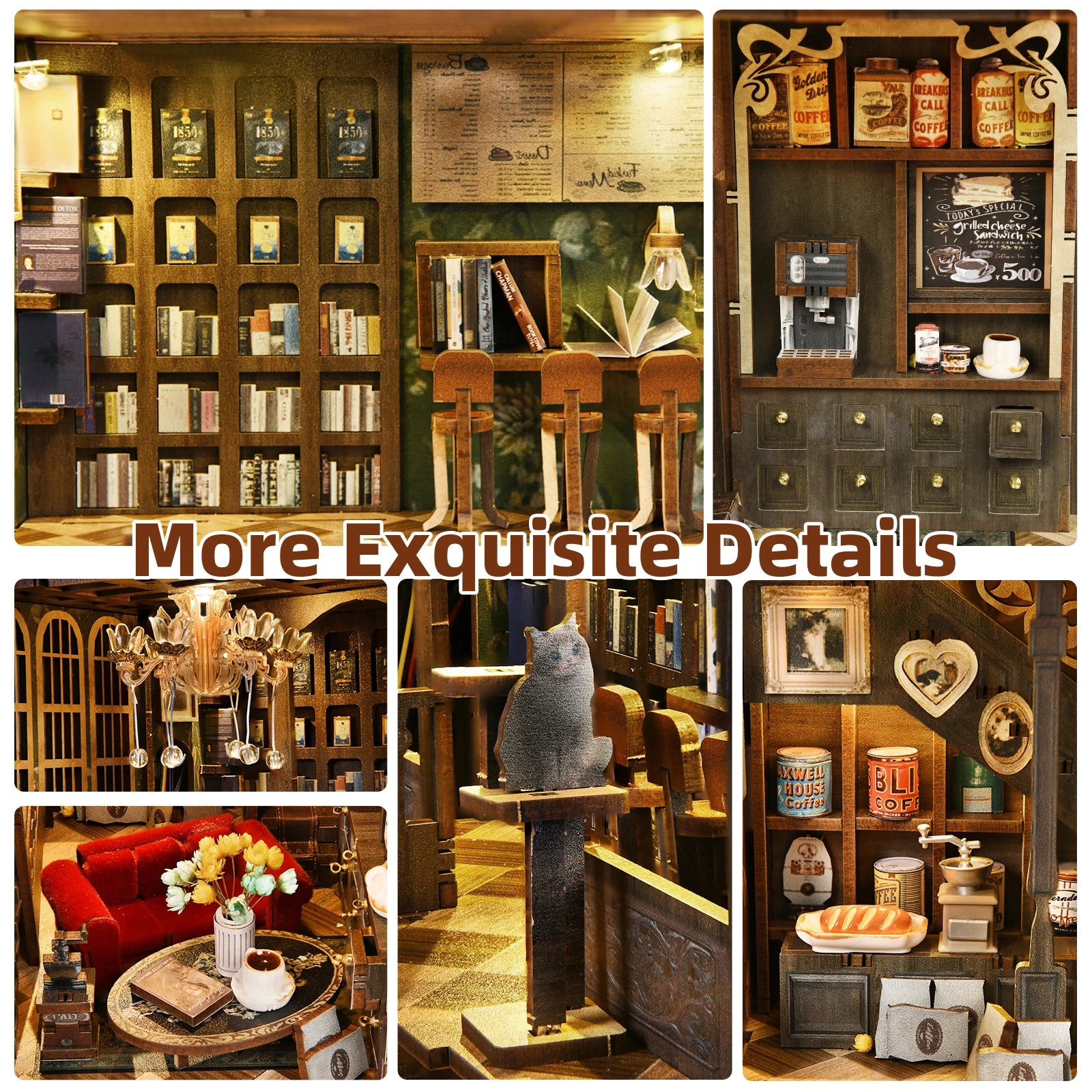 Minicity Book Nook Kit - DIY Miniature House Coffee Shop Dollhouse Kit for Adults and Teens
