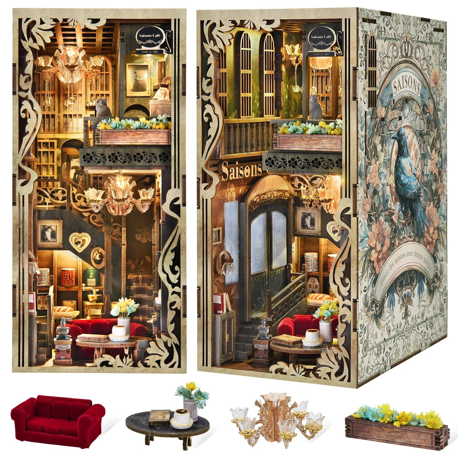Minicity Book Nook Kit - DIY Miniature House Coffee Shop Dollhouse Kit for Adults and Teens
