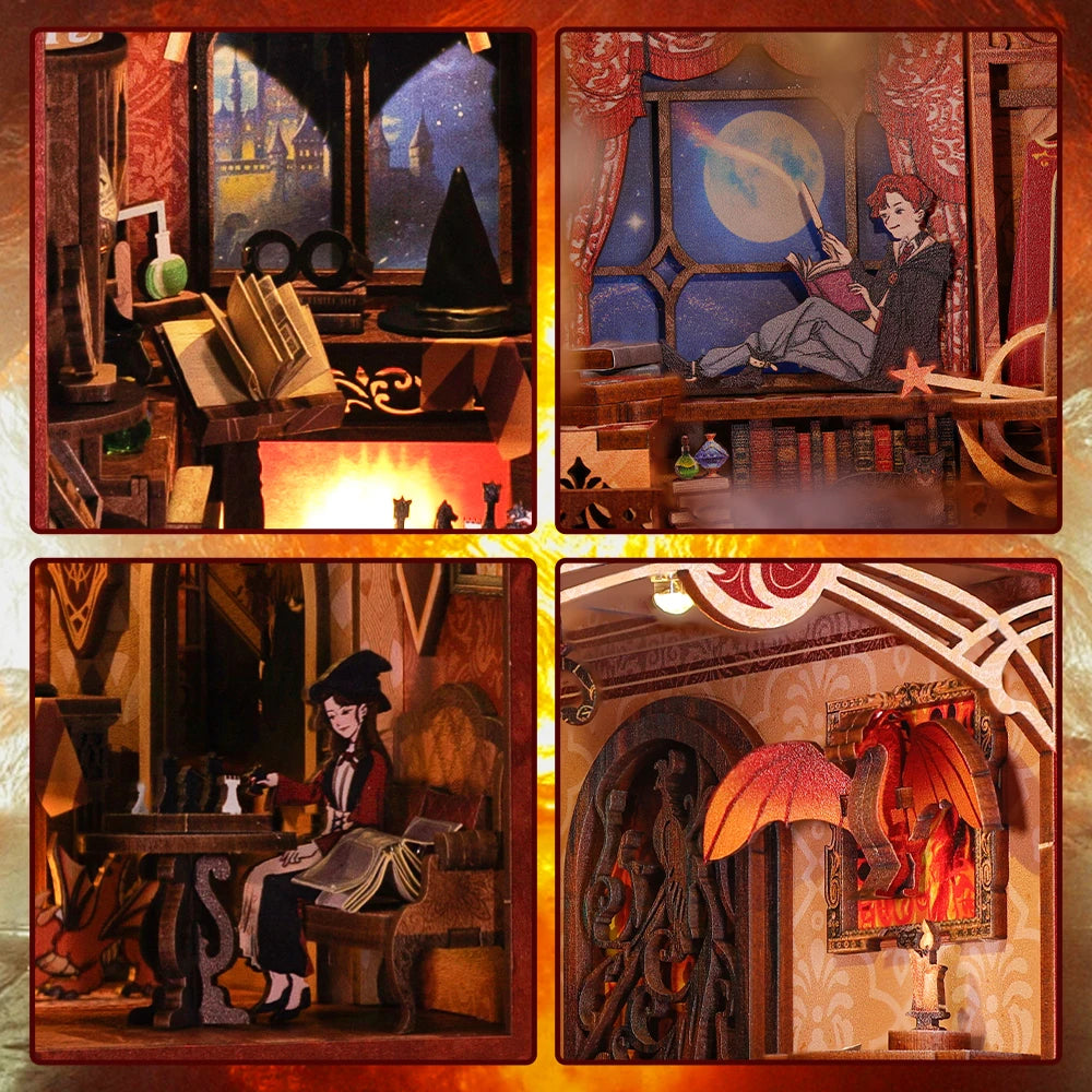 CuteBee Handmade Craft  3D Wooden Puzzle Bookshelf Decor Diorama  DIY Book Nook Kit with LED Light Book Nook Miniature Dollhouse