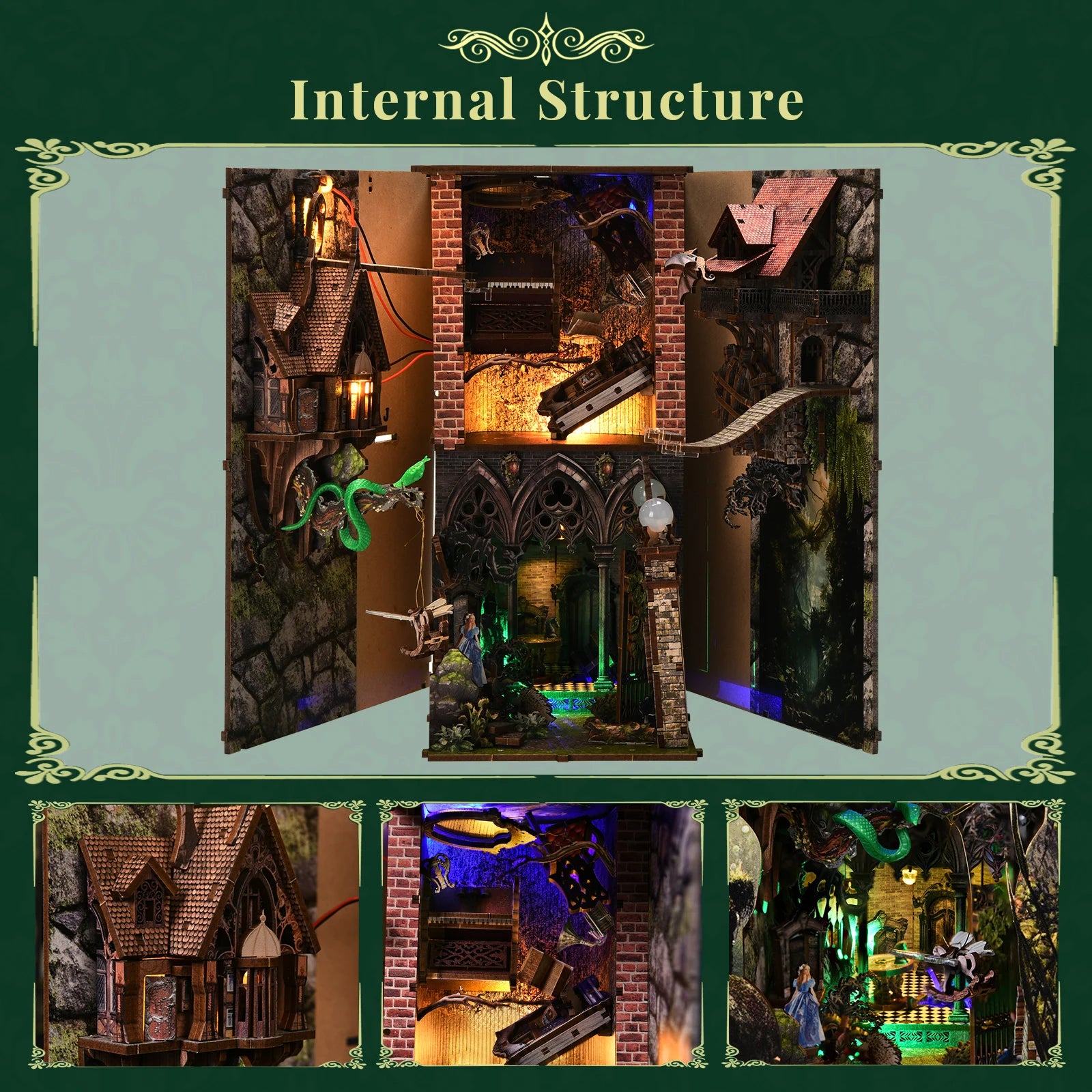 Minicity Book Nook 3D Wooden Book Nook Kit Diy Book Nook 3D Puzzles for Adults-Alice Down the Rabbit Hole