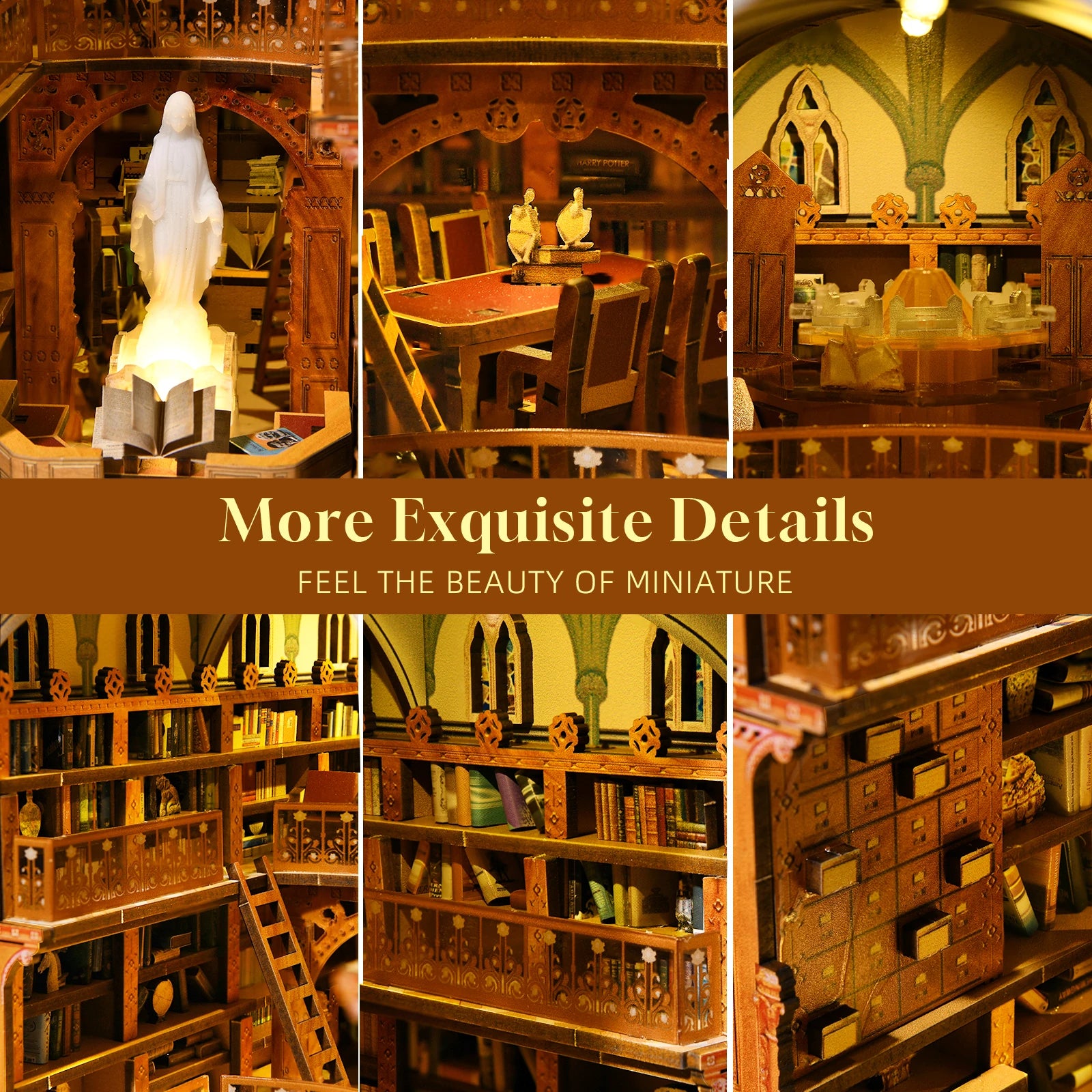 Minicity New Style Wooden Book Nook Public Library 3D Wooden Puzzle Dollhouse Miniature Diy Craft Kit Book Nook Kit