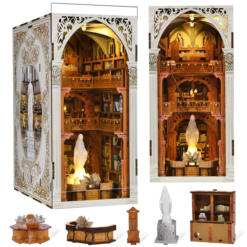 Minicity Public Library Miniature Book Nook Kit Diy Miniature House Craft Kit 3d Wood Puzzles for Adults