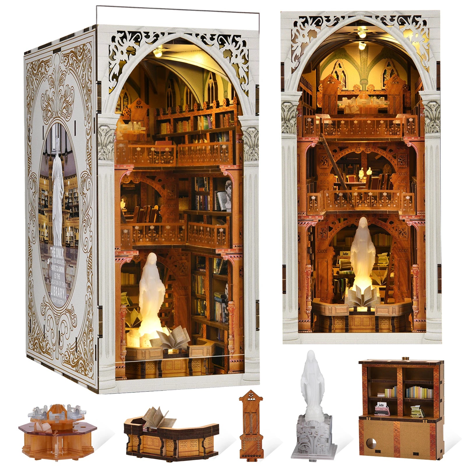 Minicity Public Library Miniature Book Nook Kit Diy Miniature House Craft Kit 3d Wood Puzzles for Adults