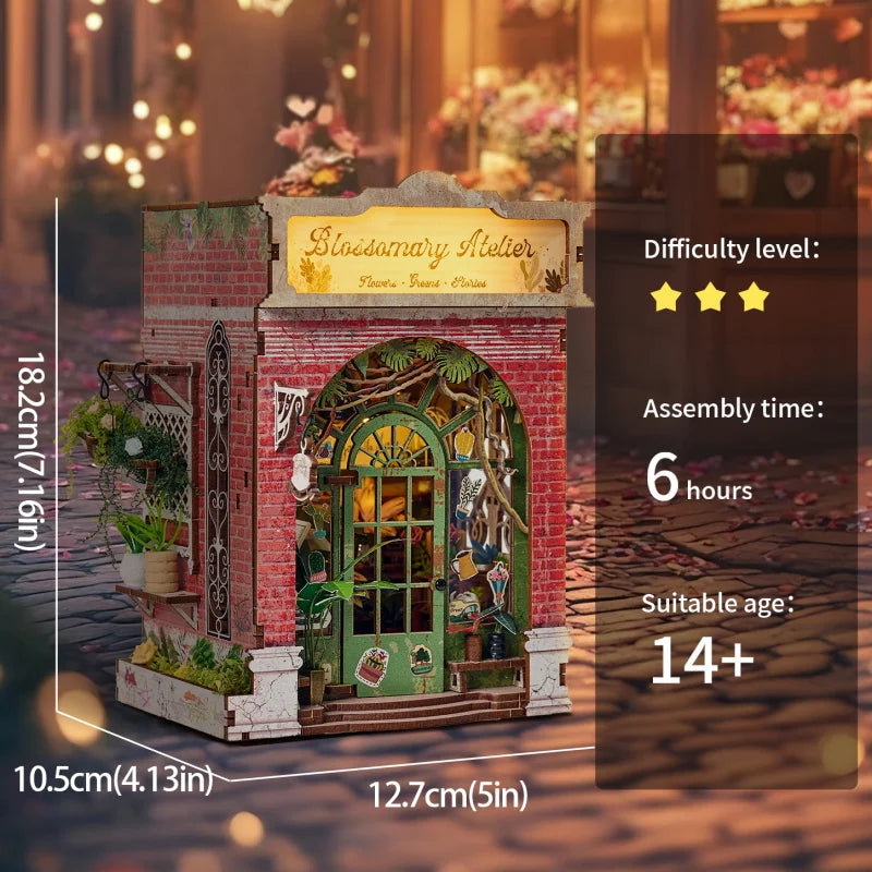 IIE CREATE US Warehouse 3D Wooden Puzzle Mini Book Nook Kit SL-37 Blossomary Atelier DIY House Miniature Dollhouse for Adult