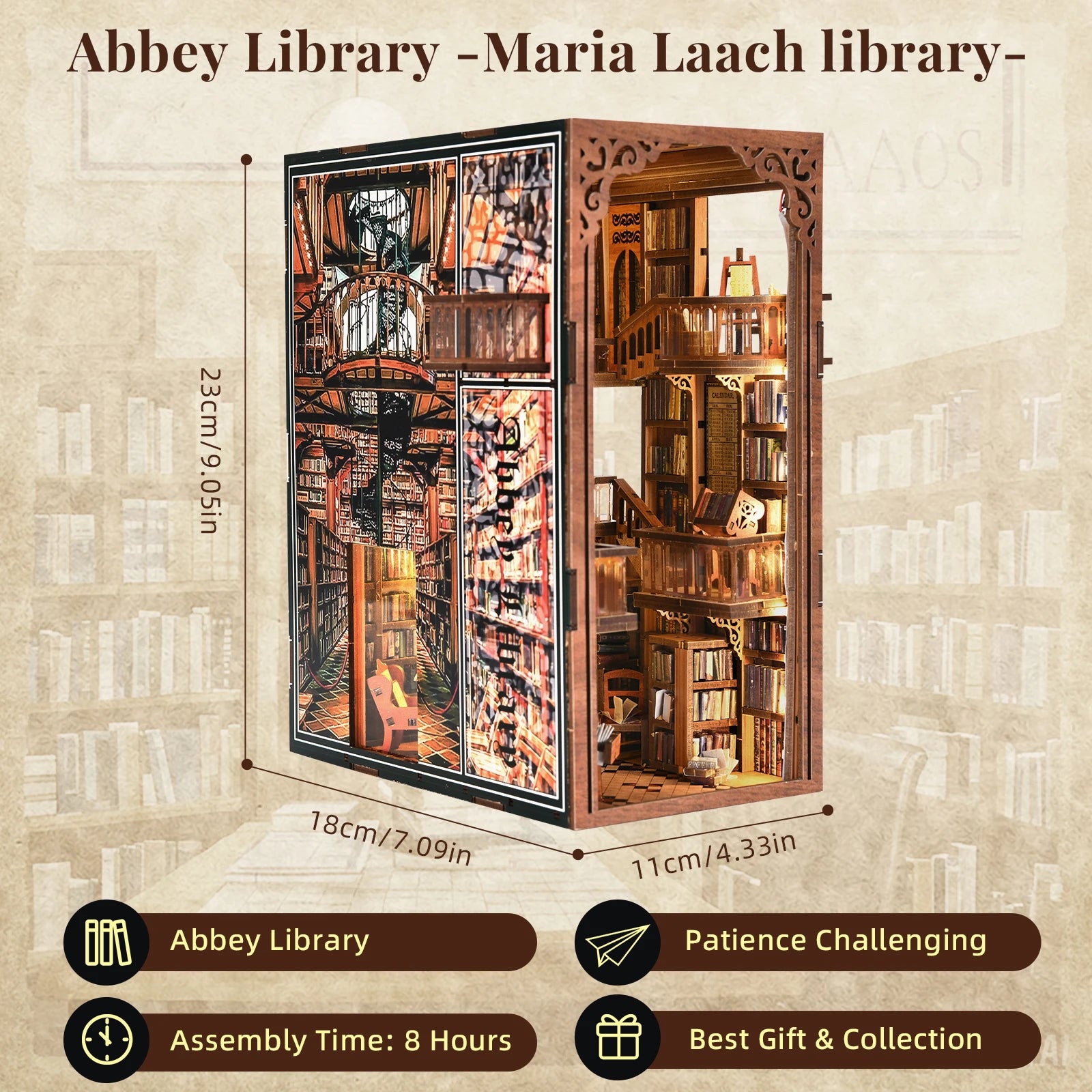 Minicity Hot Sale Book Nook 3D Wooden Puzzle Miniature House Kit Book Nook Diy Craft Kit Abbey Library Diy Book Nook Kit