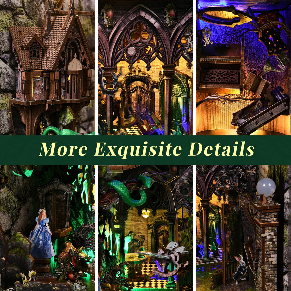 Minicity Book Nook 3D Wooden Book Nook Kit Diy Book Nook 3D Puzzles for Adults-Alice Down the Rabbit Hole