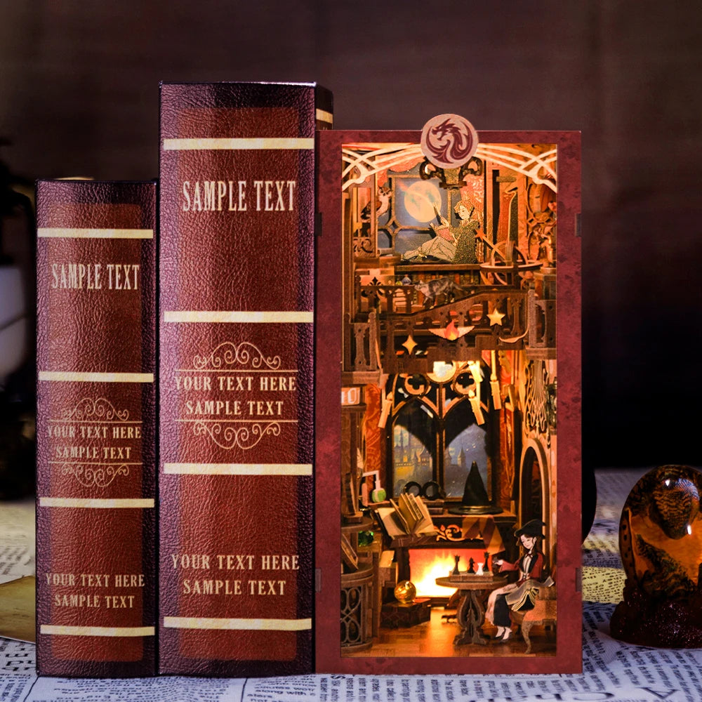 CuteBee Handmade Craft  3D Wooden Puzzle Bookshelf Decor Diorama  DIY Book Nook Kit with LED Light Book Nook Miniature Dollhouse