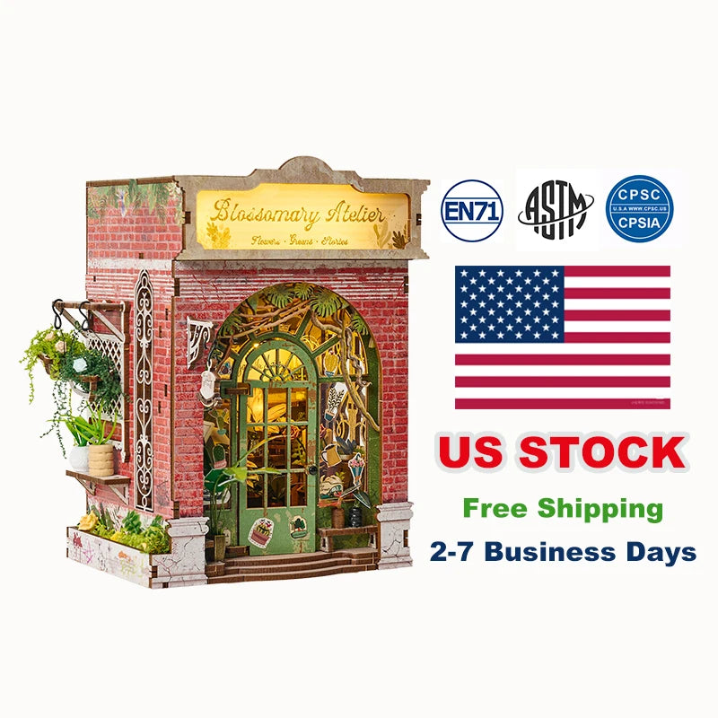 IIE CREATE US Warehouse 3D Wooden Puzzle Mini Book Nook Kit SL-37 Blossomary Atelier DIY House Miniature Dollhouse for Adult