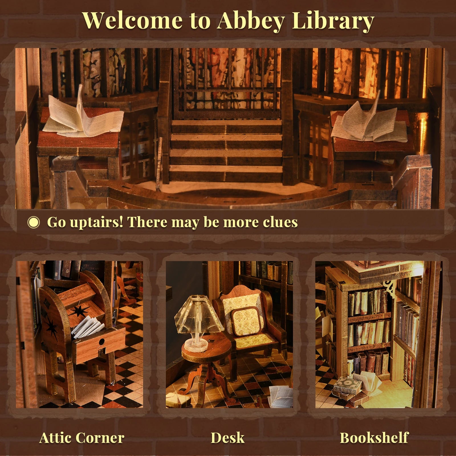 Minicity Hot Sale Book Nook 3D Wooden Puzzle Miniature House Kit Book Nook Diy Craft Kit Abbey Library Diy Book Nook Kit