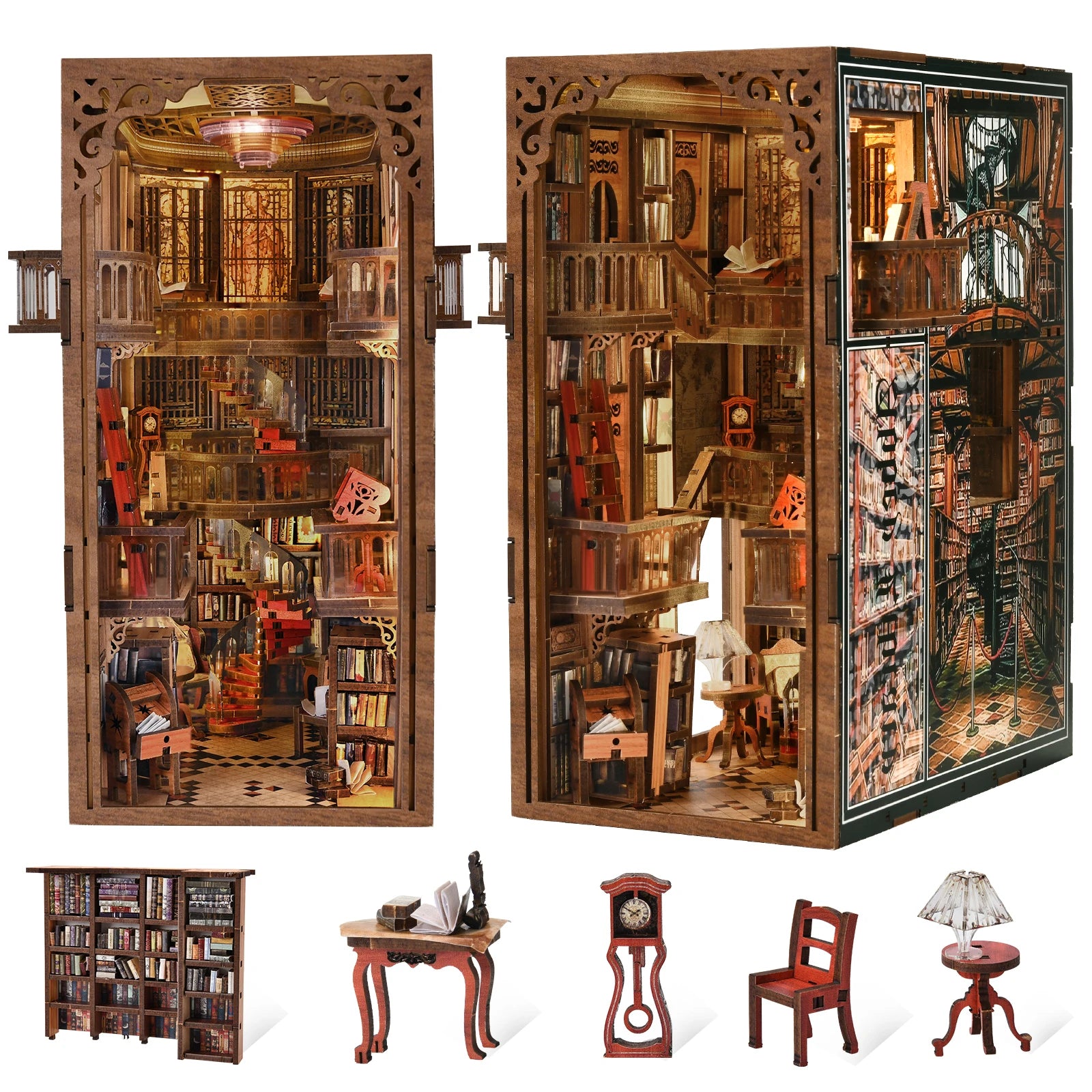 Minicity Hot Sale Book Nook 3D Wooden Puzzle Miniature House Kit Book Nook Diy Craft Kit Abbey Library Diy Book Nook Kit