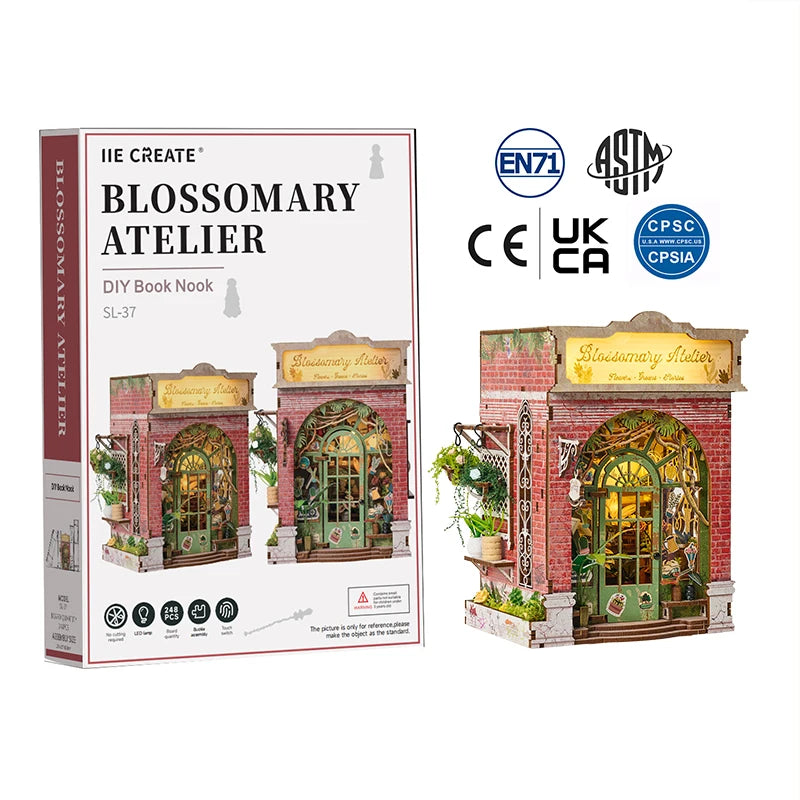 IIE CREATE US Warehouse 3D Wooden Puzzle Mini Book Nook Kit SL-37 Blossomary Atelier DIY House Miniature Dollhouse for Adult