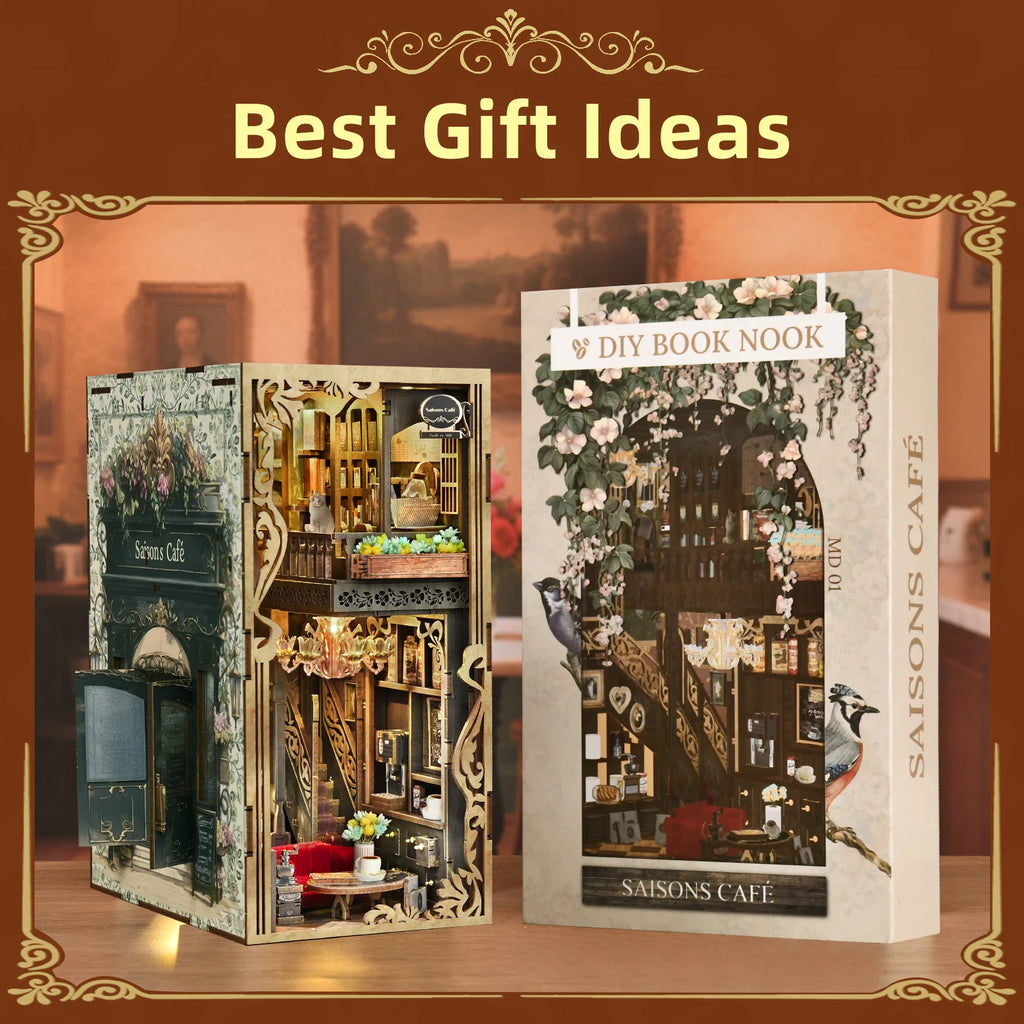 Minicity Book Nook Kit - DIY Miniature House Coffee Shop Dollhouse Kit for Adults and Teens