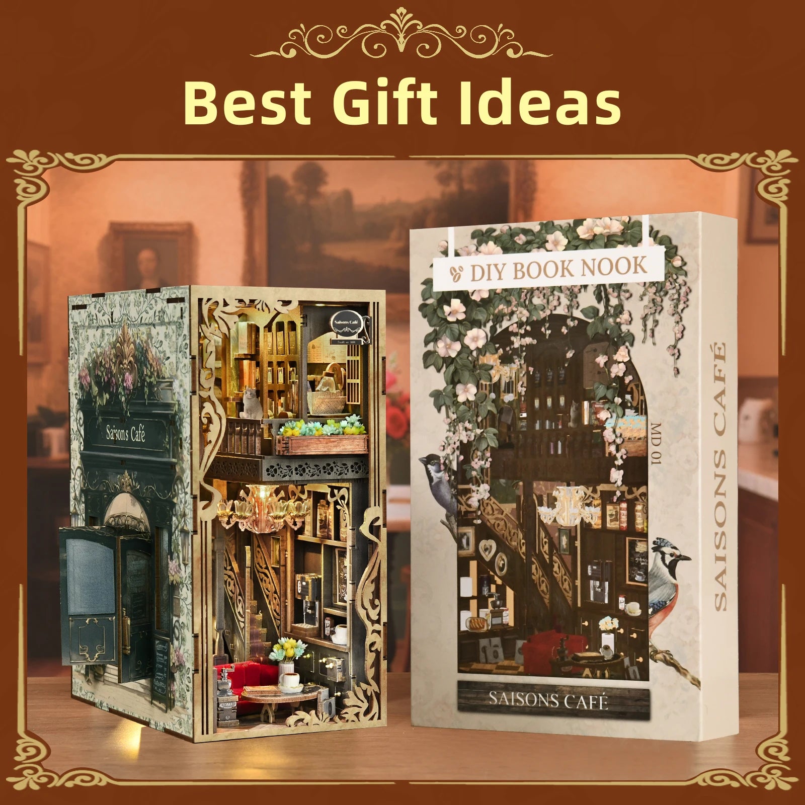 Minicity Book Nook Kit - DIY Miniature House Coffee Shop Dollhouse Kit for Adults and Teens