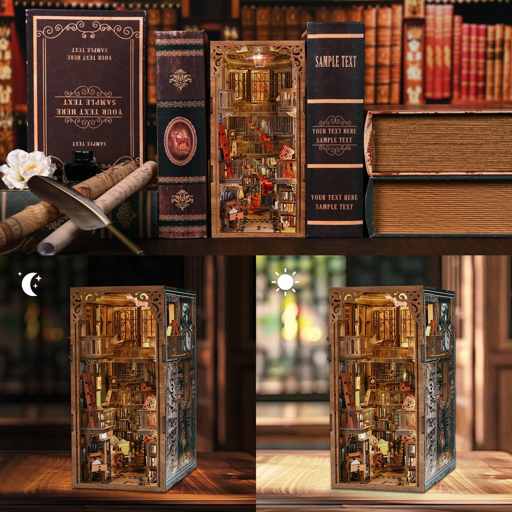 Minicity Hot Sale Book Nook 3D Wooden Puzzle Miniature House Kit Book Nook Diy Craft Kit Abbey Library Diy Book Nook Kit