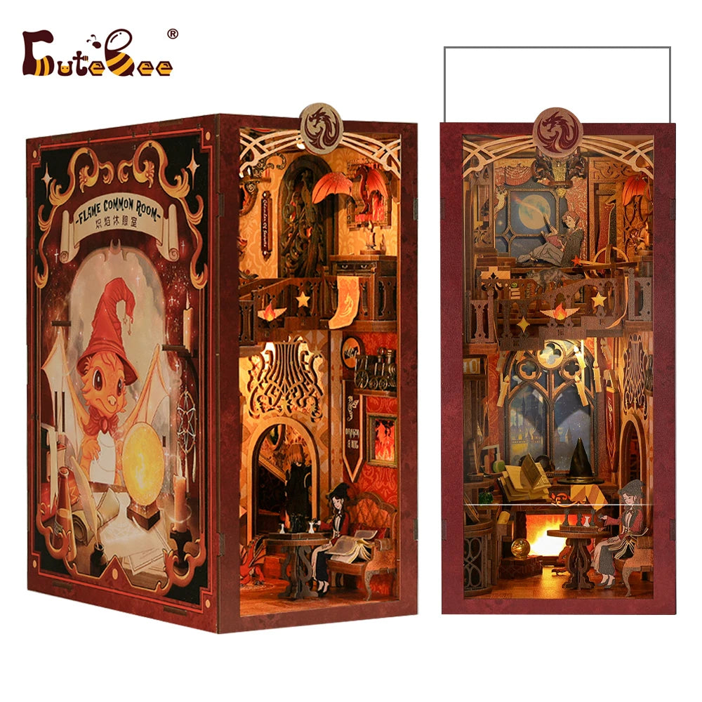 CuteBee Handmade Craft  3D Wooden Puzzle Bookshelf Decor Diorama  DIY Book Nook Kit with LED Light Book Nook Miniature Dollhouse