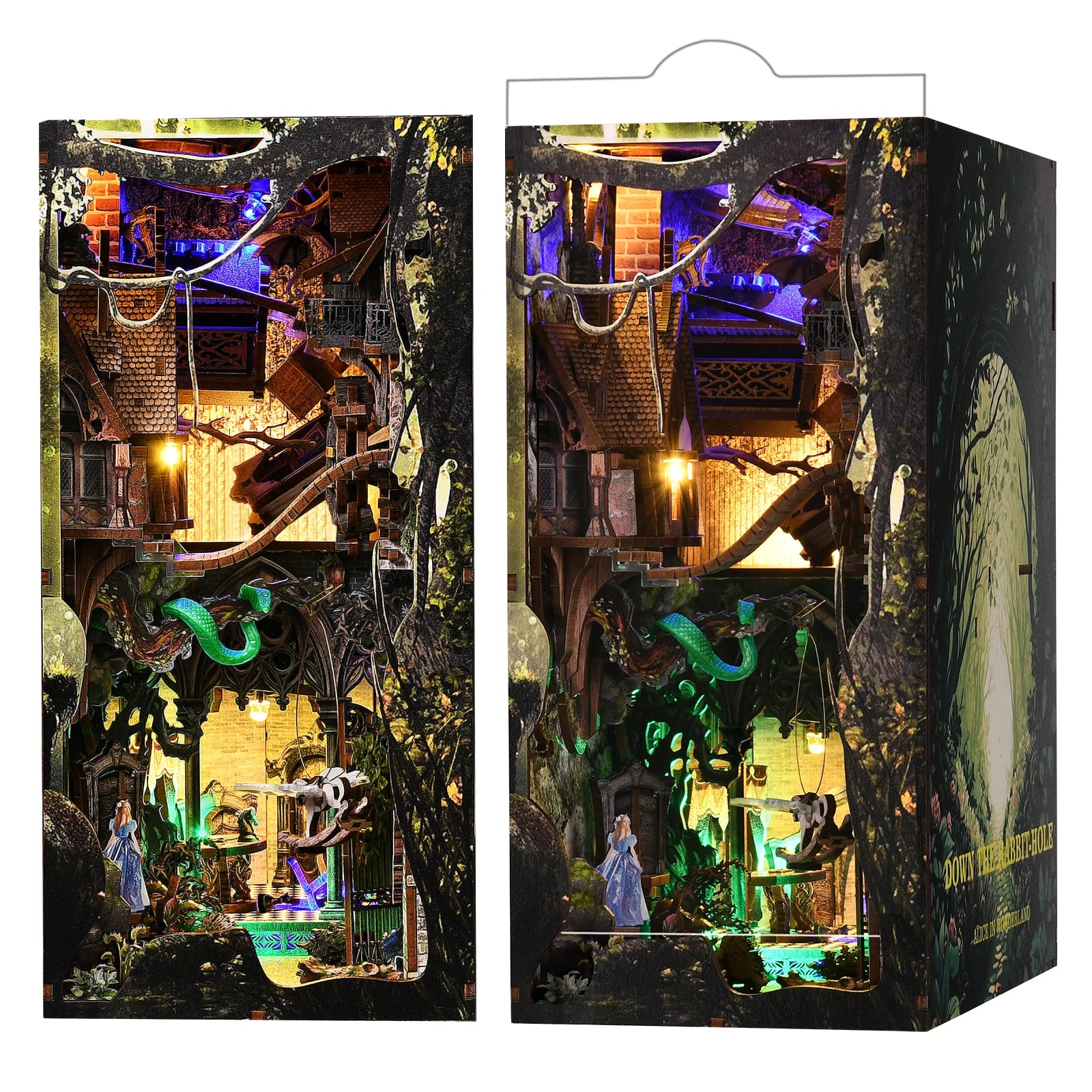 Minicity Book Nook 3D Wooden Book Nook Kit Diy Book Nook 3D Puzzles for Adults-Alice Down the Rabbit Hole