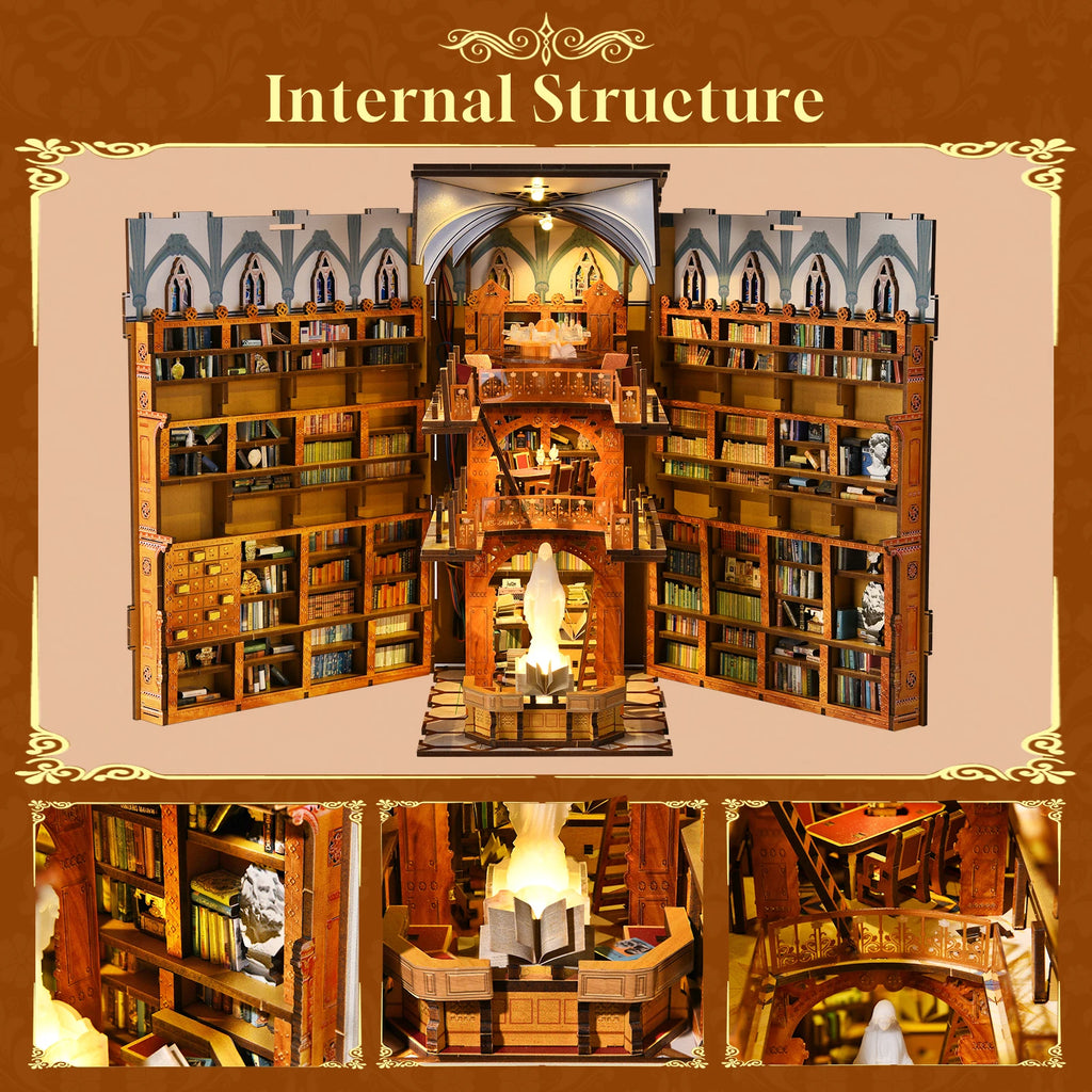 Minicity Public Library Miniature Book Nook Kit Diy Miniature House Craft Kit 3d Wood Puzzles for Adults