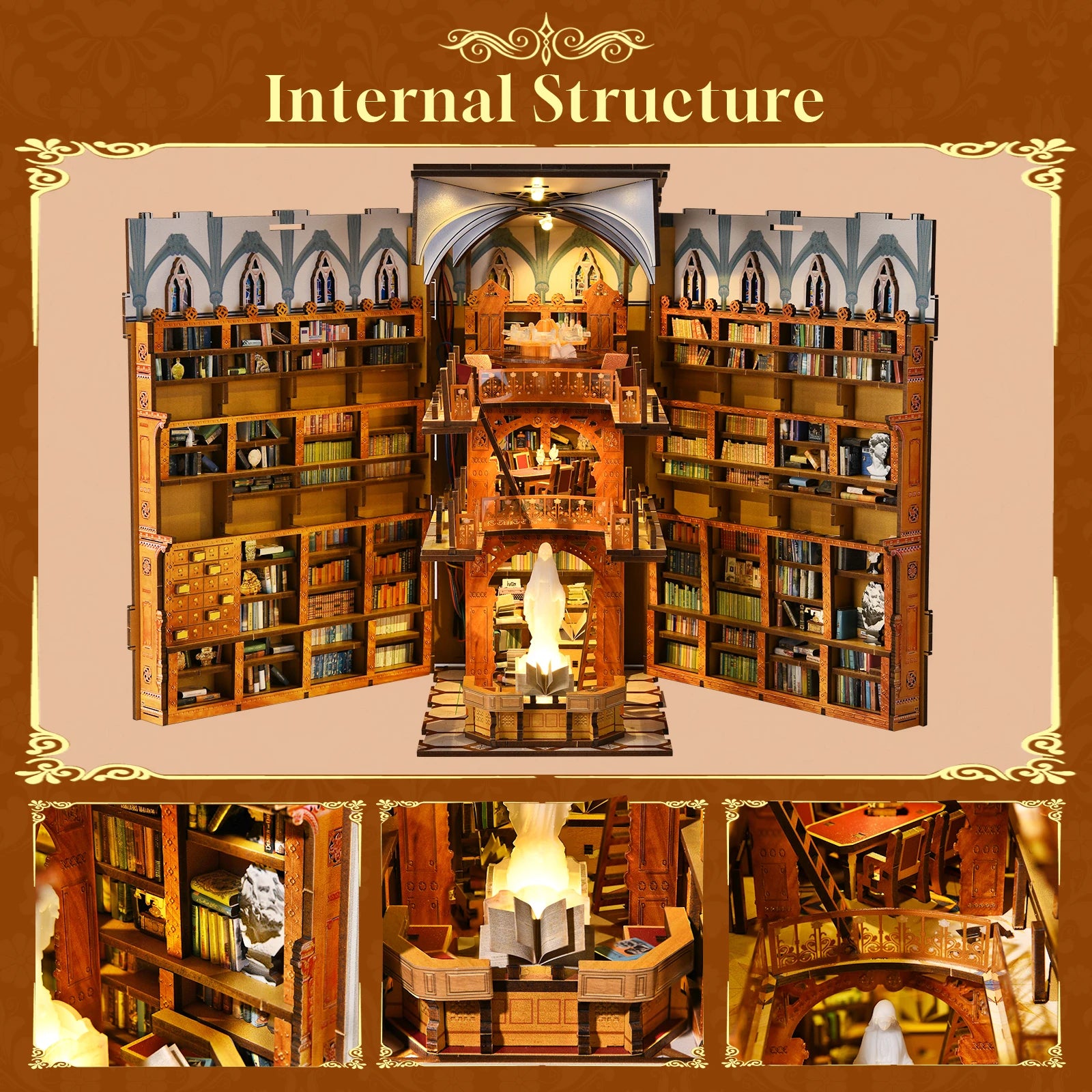 Minicity Public Library Miniature Book Nook Kit Diy Miniature House Craft Kit 3d Wood Puzzles for Adults