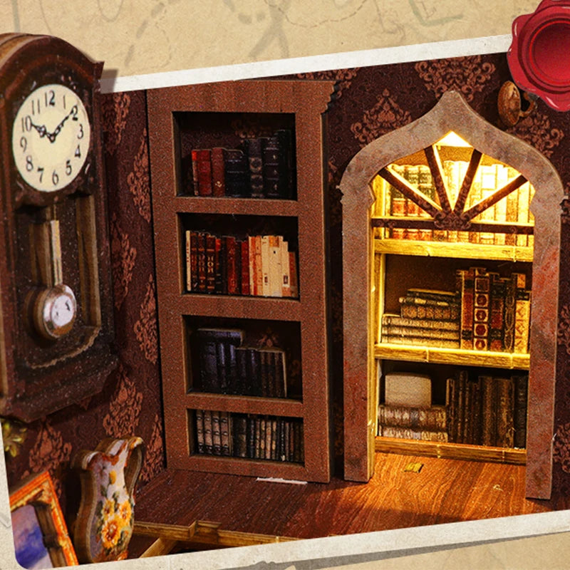 DIY Book Nook Kit Miniature Doll House With LED Light 3D Puzzle Model Building Wooden Bookshelf Bookend Toy Adults Birthday Gift