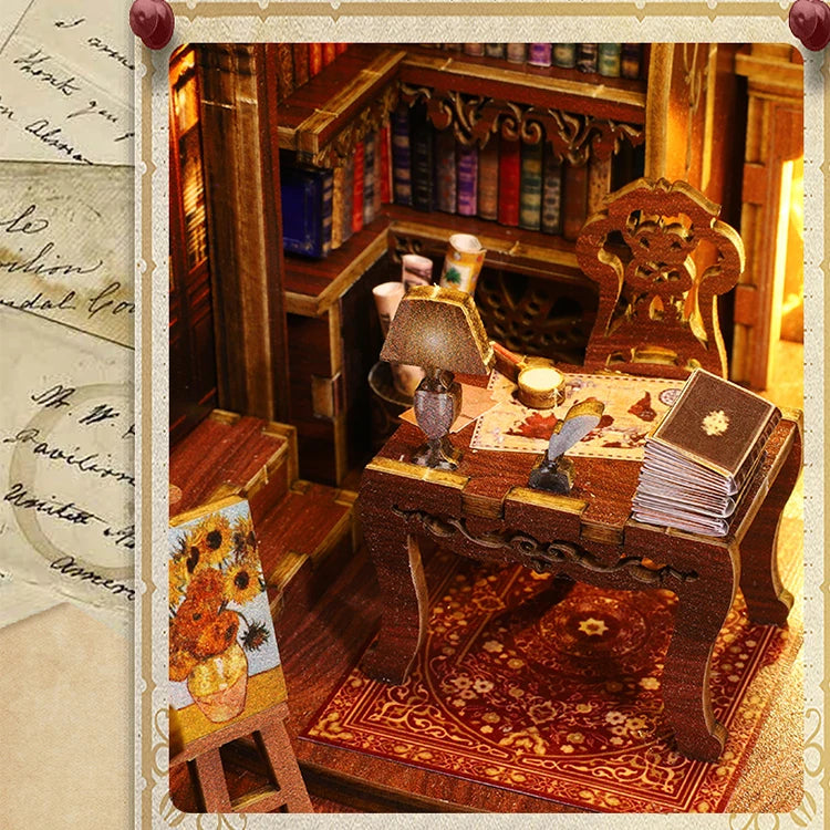 DIY Book Nook Kit Miniature Doll House With LED Light 3D Puzzle Model Building Wooden Bookshelf Bookend Toy Adults Birthday Gift