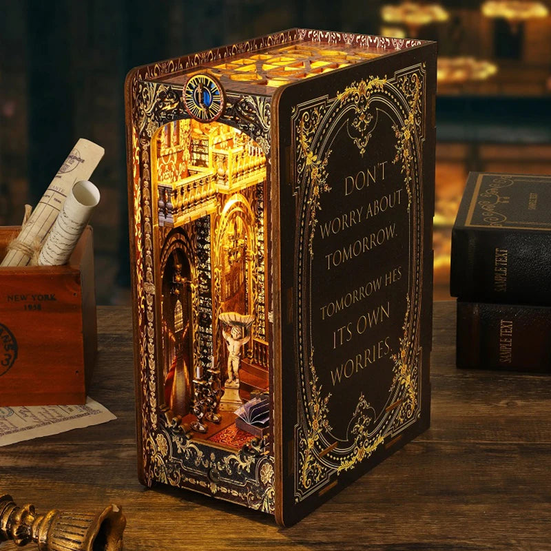 DIY Book Nook Kit Miniature Doll House With LED Light 3D Puzzle Model Building Wooden Bookshelf Bookend Toy Adults Birthday Gift