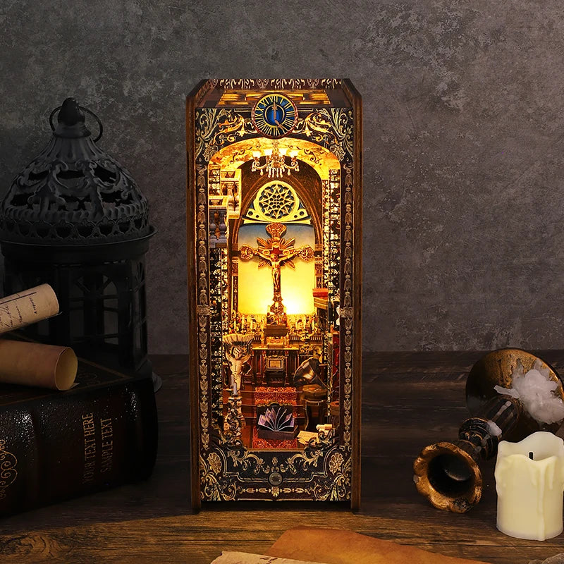 DIY Book Nook Kit Miniature Doll House With LED Light 3D Puzzle Model Building Wooden Bookshelf Bookend Toy Adults Birthday Gift