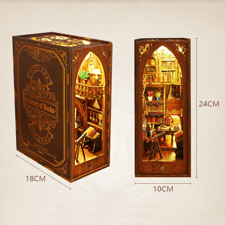 DIY Book Nook Kit Miniature Doll House With LED Light 3D Puzzle Model Building Wooden Bookshelf Bookend Toy Adults Birthday Gift