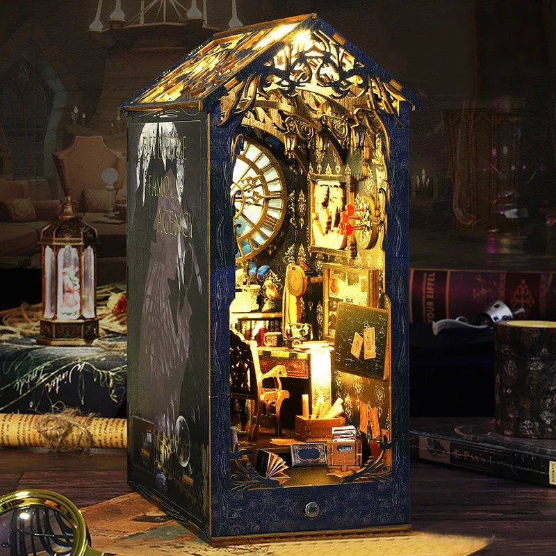 DIY Book Nook Kit Miniature Doll House With LED Light 3D Puzzle Model Building Wooden Bookshelf Bookend Toy Adults Birthday Gift