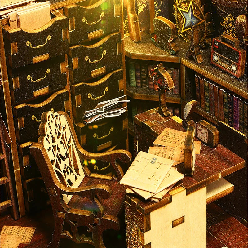 DIY Book Nook Kit Miniature Doll House With LED Light 3D Puzzle Model Building Wooden Bookshelf Bookend Toy Adults Birthday Gift