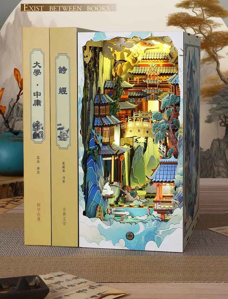 Book Nook Shelf Insert  Casa Miniature Doll House Kit Toys Home Dollhouse Bookends Furniture Wooden Bookshelf Birthday Gifts