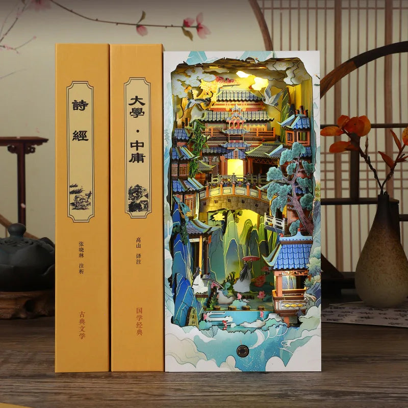 Book Nook Shelf Insert  Casa Miniature Doll House Kit Toys Home Dollhouse Bookends Furniture Wooden Bookshelf Birthday Gifts