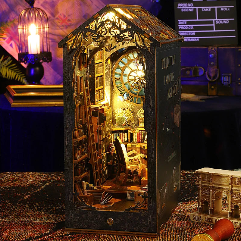 DIY Book Nook Kit Miniature Doll House With LED Light 3D Puzzle Model Building Wooden Bookshelf Bookend Toy Adults Birthday Gift